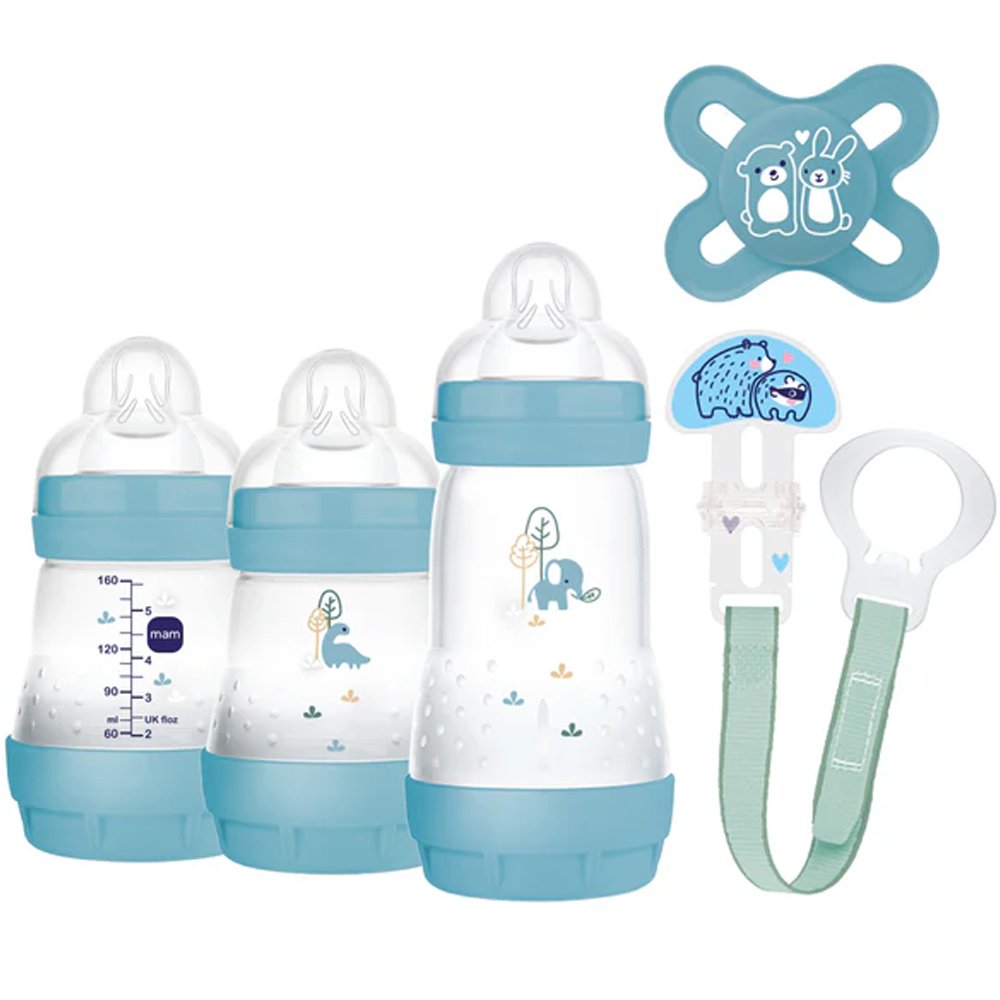 Mam Promo Welcome to the World Newborn Gift Set 0m+, Κωδ 660Bc Βρεφικό Σετ με 3 Μπιμπερό & 1 Πιπίλα & 1 Κορδέλα Στήριξης Πιπίλας 1 Τεμάχιο - Μπλε 2