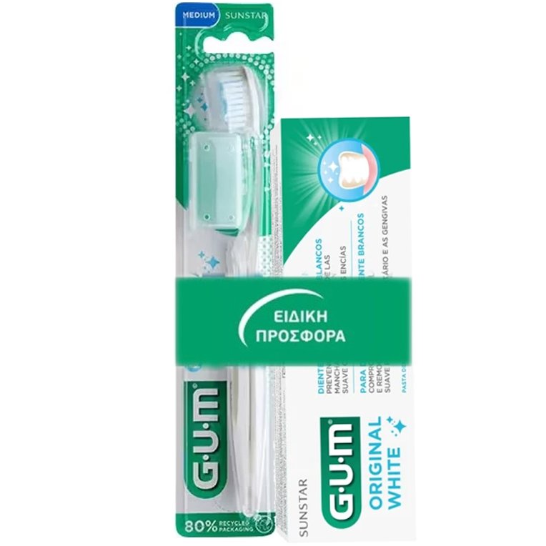 Gum Sunstar Promo Original White Toothpaste 75ml & 563 Medium Toothbrush 1 Τεμάχιο - Άσπρο