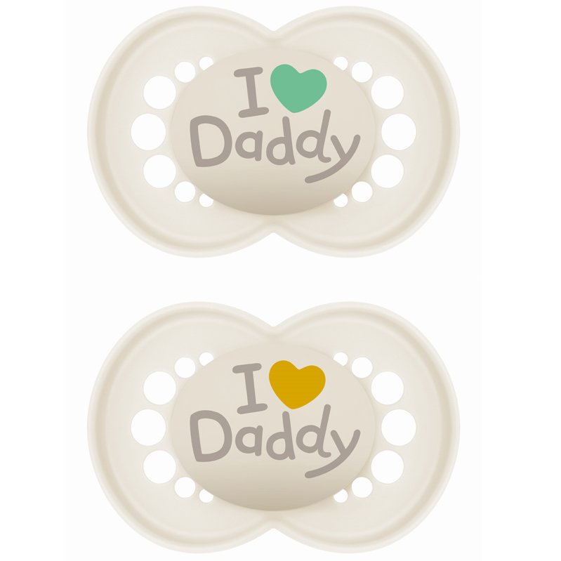 Mam Original Ι Love Daddy Silicone Soother 6-16m, Ορθοδοντική Πιπίλα με Θηλή Σιλικόνης Φιλική προς το Δερματάκι του Μωρού με Πρακτική Θήκη Μεταφοράς 2 Τεμάχια, Κωδ 170SU1c - Κρεμ / Κρεμ