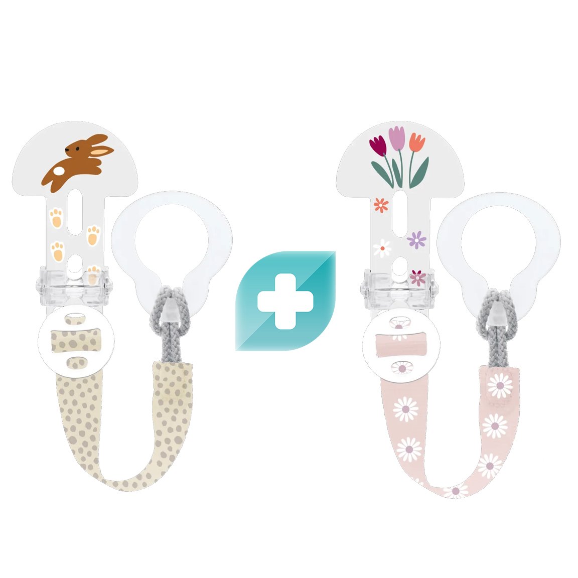 Mam Clip Set 0m+ Κωδ 312G Σετ Κορδέλας Στήριξης για Κάθε Τύπο Πιπίλας 2 Τεμάχια - Ροζ / Μπεζ