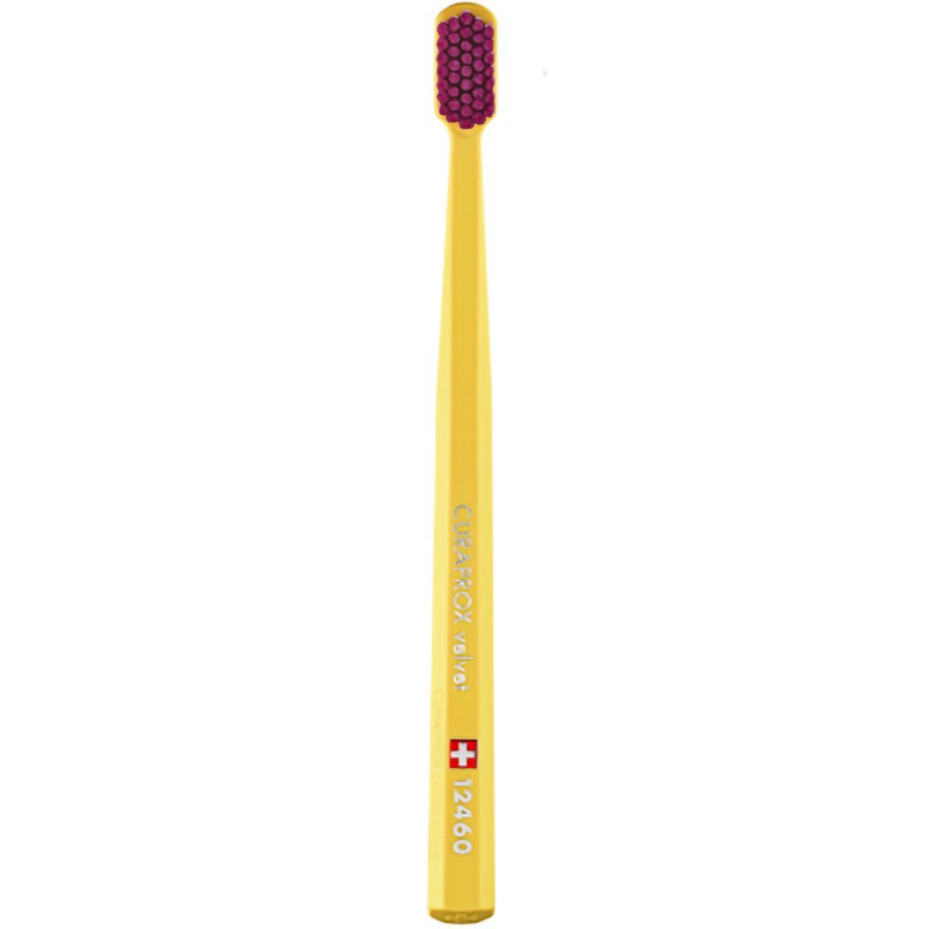 Curaprox CS 12460 Velvet Toothbrush Οδοντόβουρτσα με Εξαιρετικά Απαλές & Πυκνές Ίνες Curen για Πολύ Ευαίσθητα Δόντια 1 Τεμάχιο – Κίτρινο / Φούξια