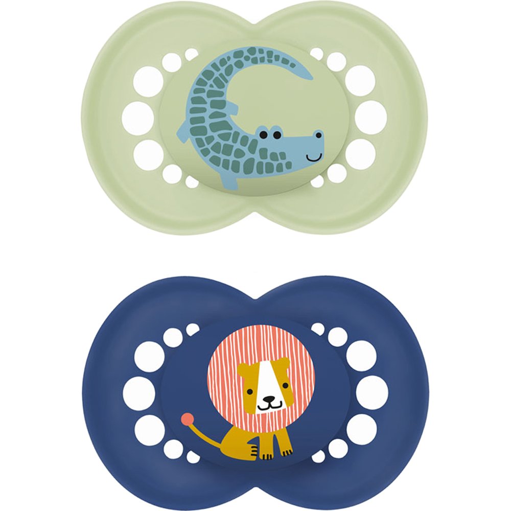 Mam Original Silicone Soother 16m+ Ορθοδοντική Πιπίλα Σιλικόνης με Θήκη Μεταφοράς, 2 Τεμάχια, Κωδ 250SBc - Πράσινο / Σκούρο Μπλε