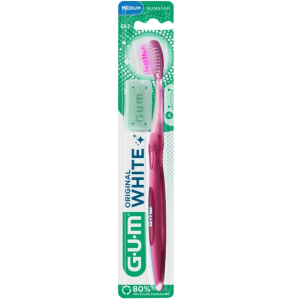 Gum Original White 563 Medium Toothbrush Μέτριας Σκληρότητας Οδοντόβουρτσα για Φυσικά Λευκά Δόντια Κάθε Μέρα, 1 Τεμάχιο - Ροζ