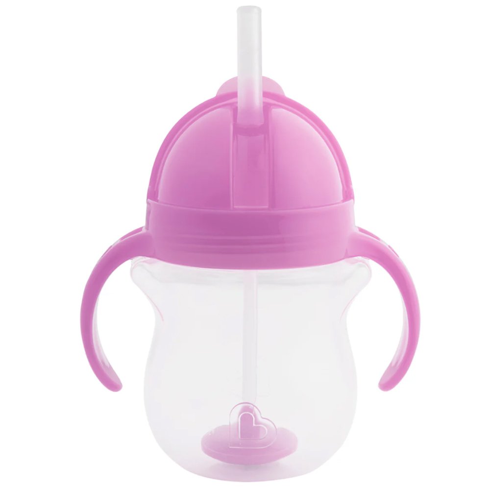 Munchkin Tip & Sip Weighted Straw Cup 6m+, Βρεφικό Ποτήρι με Ευέλικτο Καλαμάκι, Καπάκι & Χερουλάκια για Εύκολο Κράτημα 207ml - Λιλα