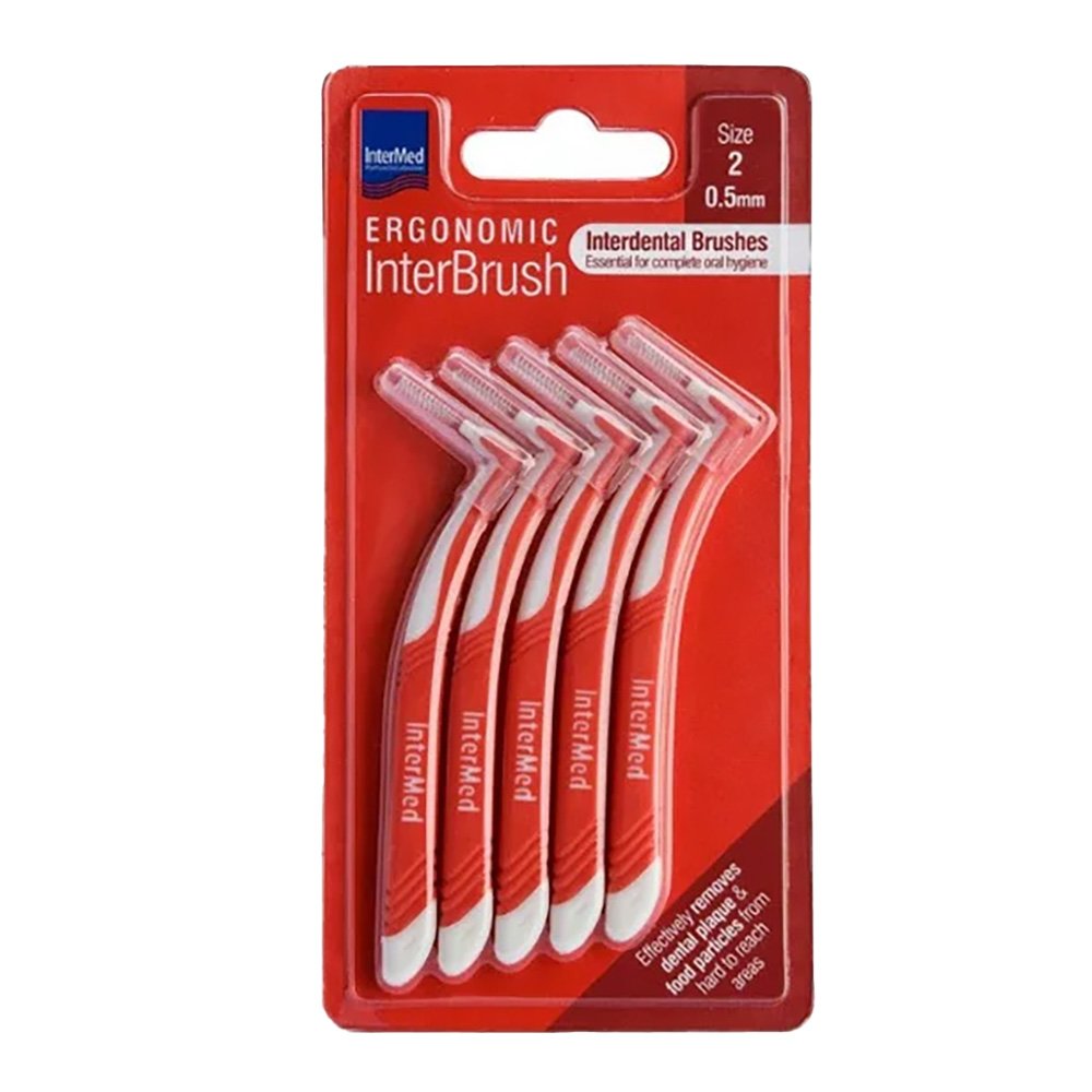Intermed Ergonomic Μεσοδόντια Βουρτσάκια με Ειδική Ανατομική Λαβή Κόκκινα 5 Τεμάχια Size 2 – 0.5mm