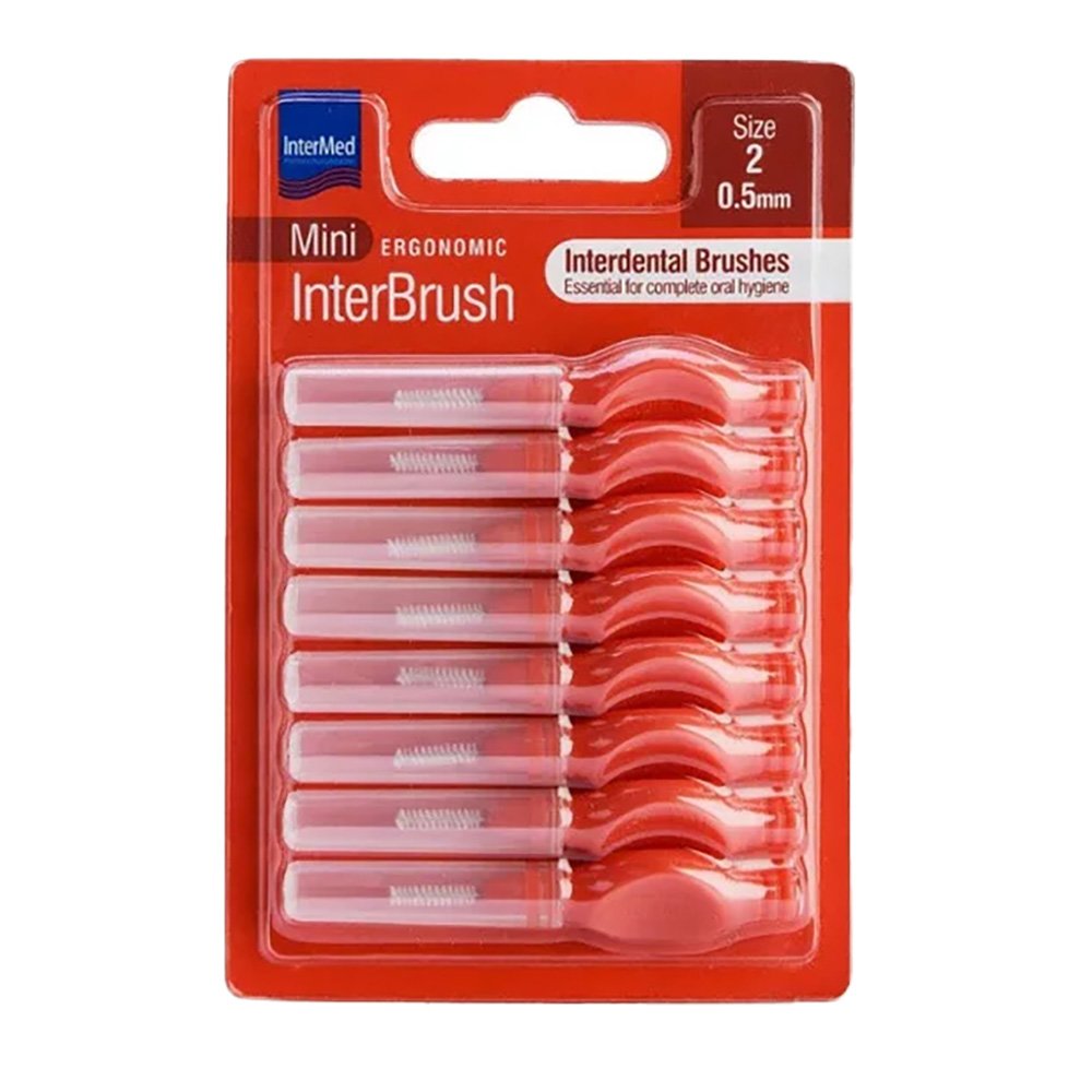 Intermed Ergonomic Mini Μεσοδόντια Βουρτσάκια με Λαβή Κόκκινα 8 Τεμάχια Size 2 – 0.5mm