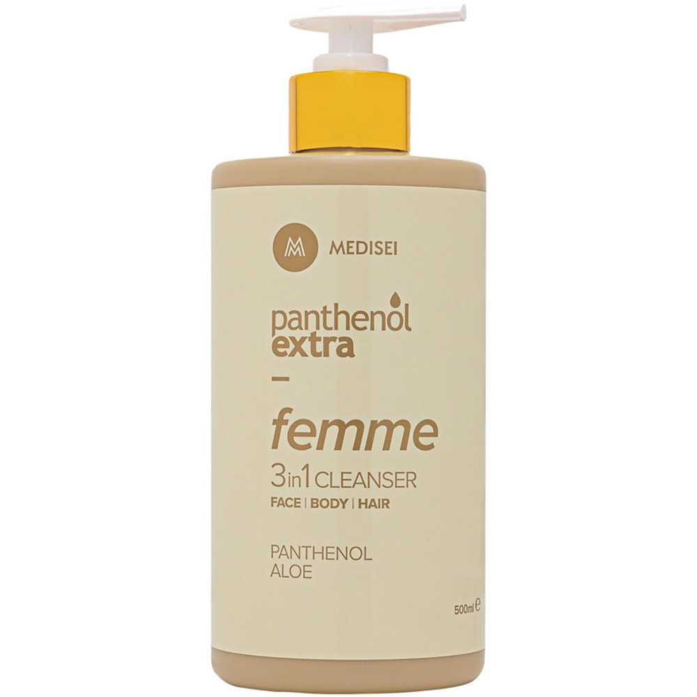 Medisei Panthenol Extra Femme 3in1 Cleanser Γυναικείο Αφρόλουτρο – Σαμπουάν για Πρόσωπο – Σώμα – Μαλλιά με Ανατολίτικο Άρωμα & Νότες Βανίλιας 500ml