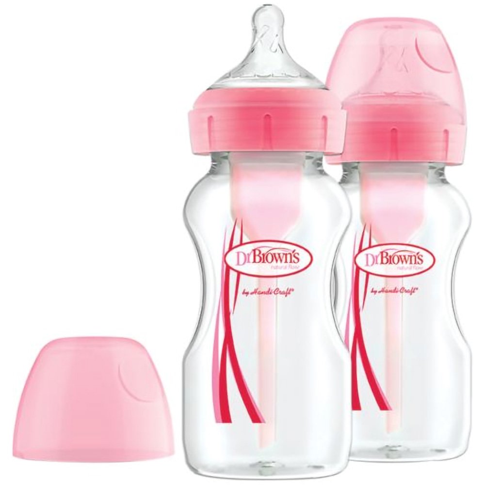 Dr. Brown’s Μπιμπερό Πλαστικό Options+ Anti-colic με Φαρδύ Λαιμό 0m+, 2x270ml, Κωδ WB92601 – Ροζ