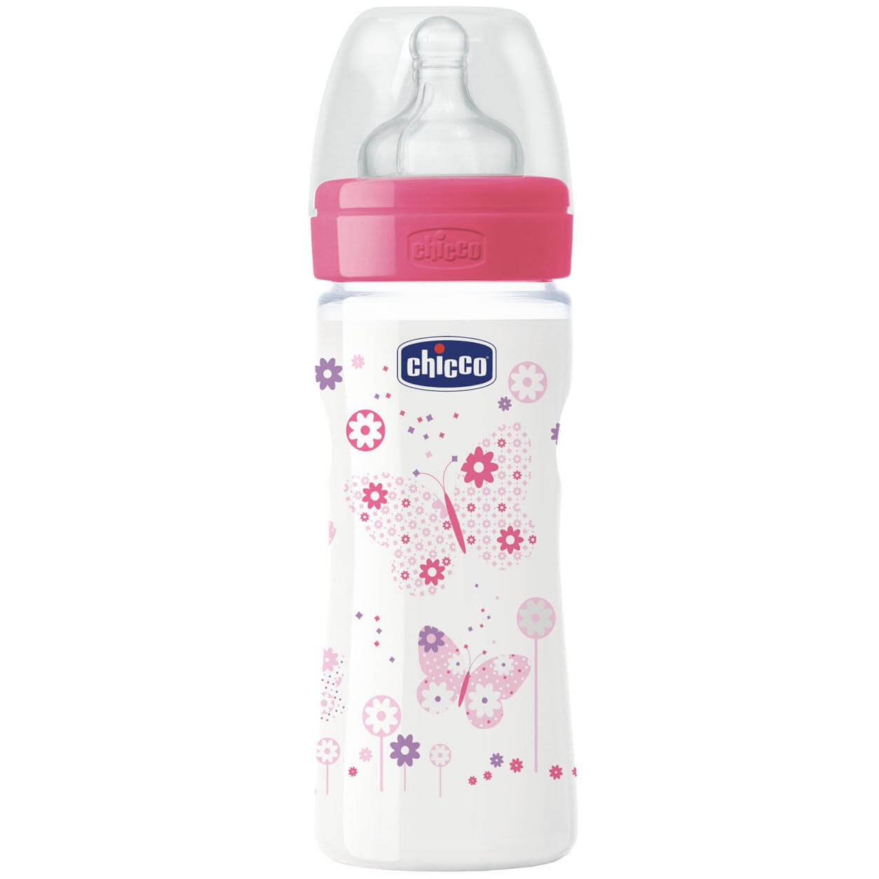 Chicco Μπιμπερό Well Being Πολυπροπυλενίου με Θηλή Σιλικόνης 2m+ Μέτρια Ροή Ροζ 250ml