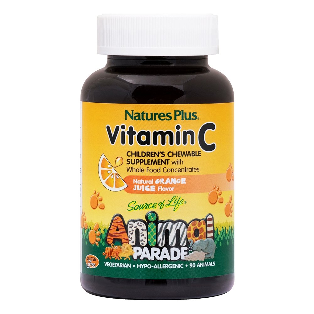 Natures Plus Natures Plus Animal Parade Vitamin C Συμπλήρωμα Διατροφής Βιταμίνης C για την Ενίσχυση του Ανοσοποιητικού με Γεύση Πορτοκάλι 90tabs