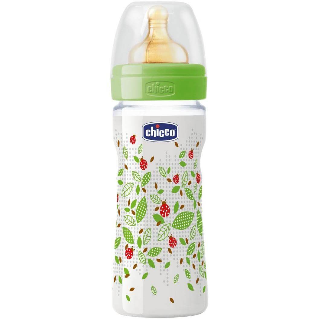 Chicco Μπιμπερό Well Being Πολυπροπυλενίου με Θηλή από Καουτσούκ 2m+ Μέτρια Ροή Πράσινο 250ml