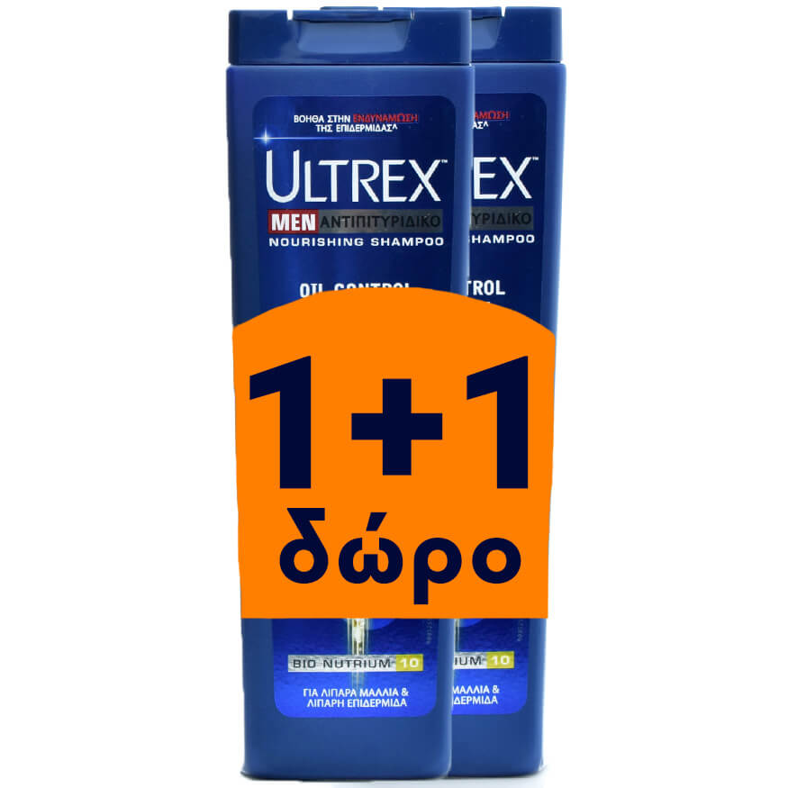 Ultrex Πακέτο Προσφοράς Men Shampoo Oil Control Refresh Shampoo για Λιπαρά Μαλλιά & Λιπαρή Ξηροδερμία 2x360ml Δώρο 1+1
