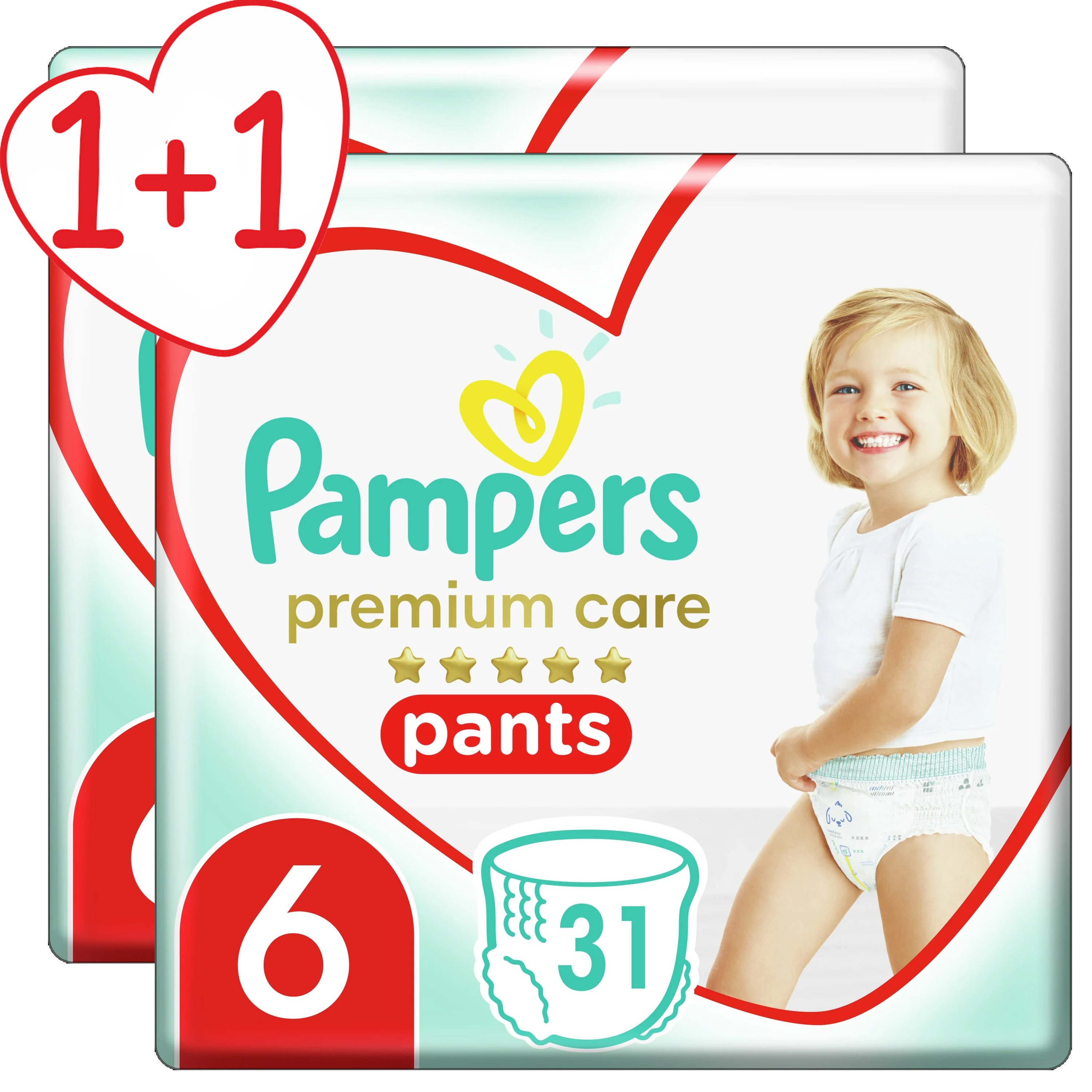 Pampers Πακέτο Προσφοράς Premium Care Pants Jumbo Pack No6 (15+Kg) 2×31 πάνες 1+1 Δώρο