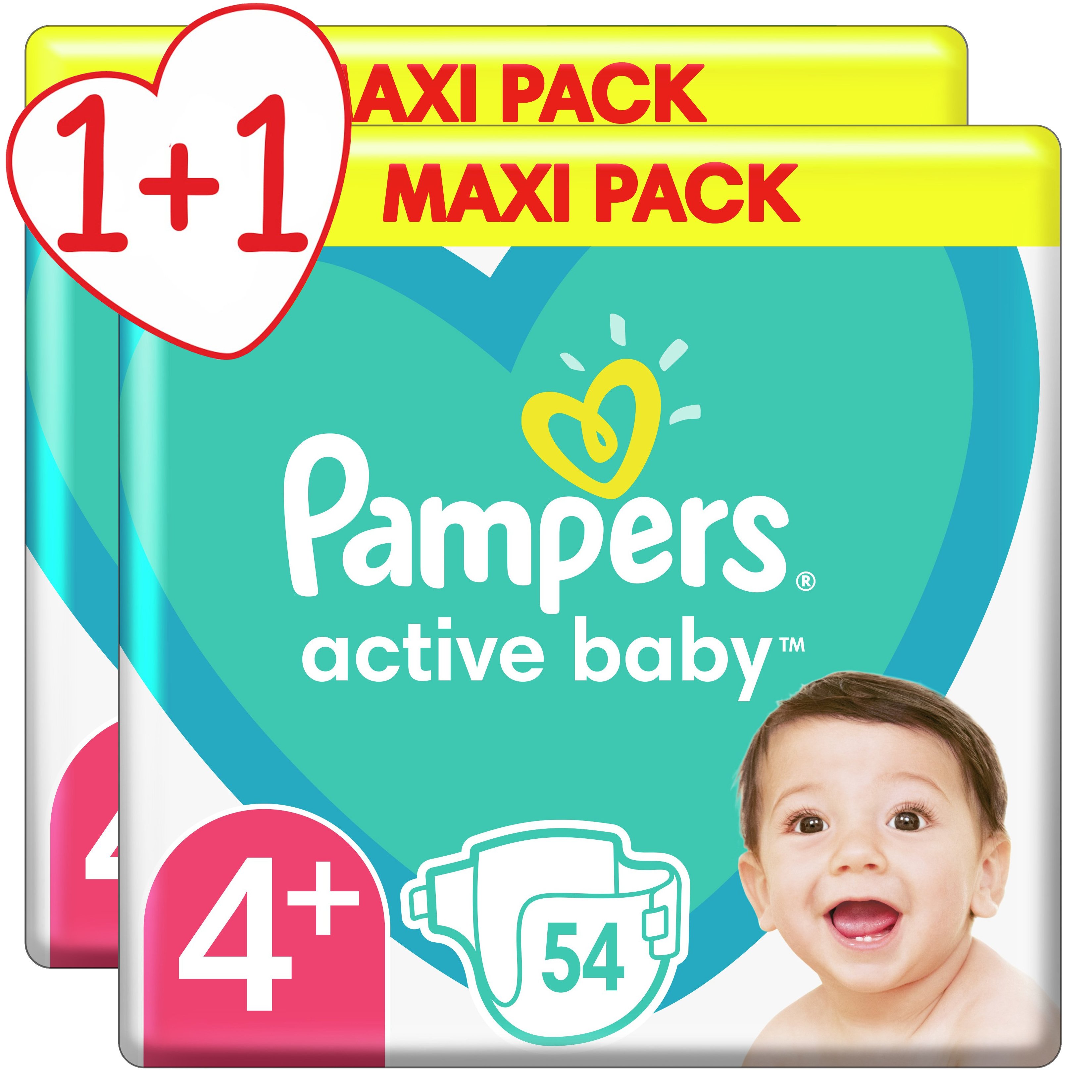 Pampers Πακέτο Προσφοράς Active Baby Maxi Pack Νο4+ (10-15 kg) 2×54 πάνες 1+1 Δώρο