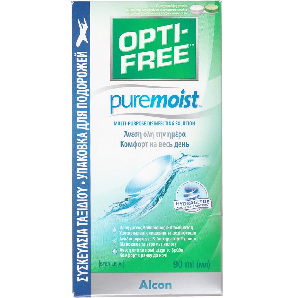 Alcon Opti-Free Puremoist Multipurpose Disinfecting Solution Διάλυμα Απολύμανσης Πολλαπλών Χρήσεων που Προορίζεται για τον Καθαρισμό Φακών Επαφής 90ml
