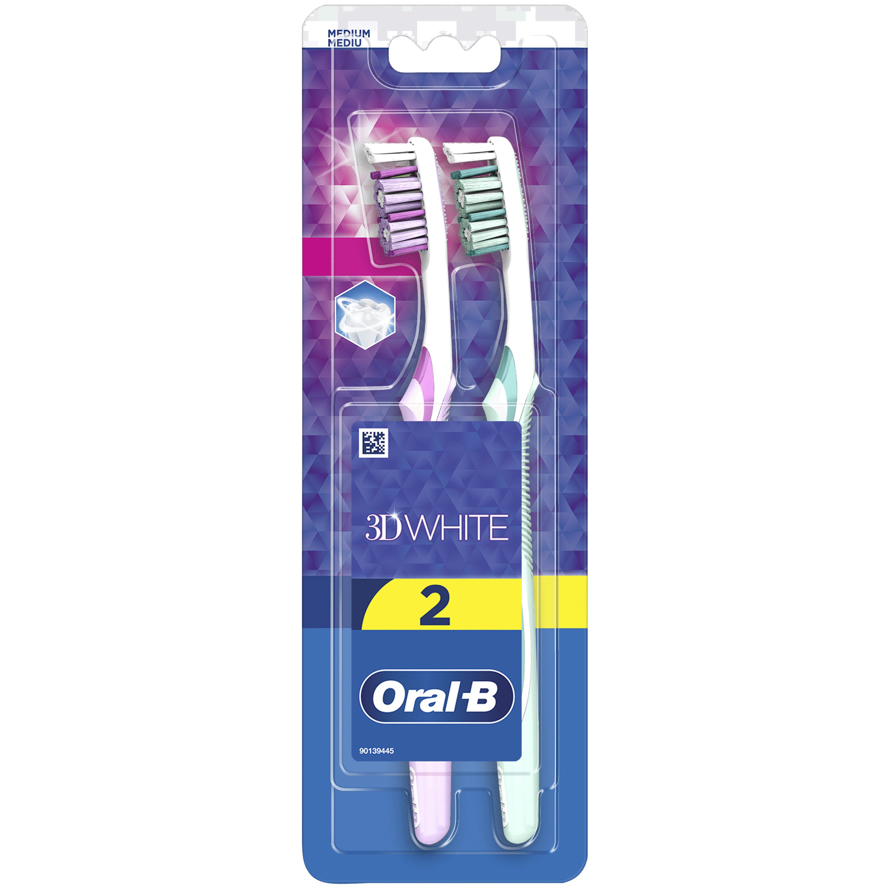 Oral-B 3D White Duo Medium Toothbrush Μέτρια Χειροκίνητη Οδοντόβουρτσα για Ενήλικες 2 Τεμάχια