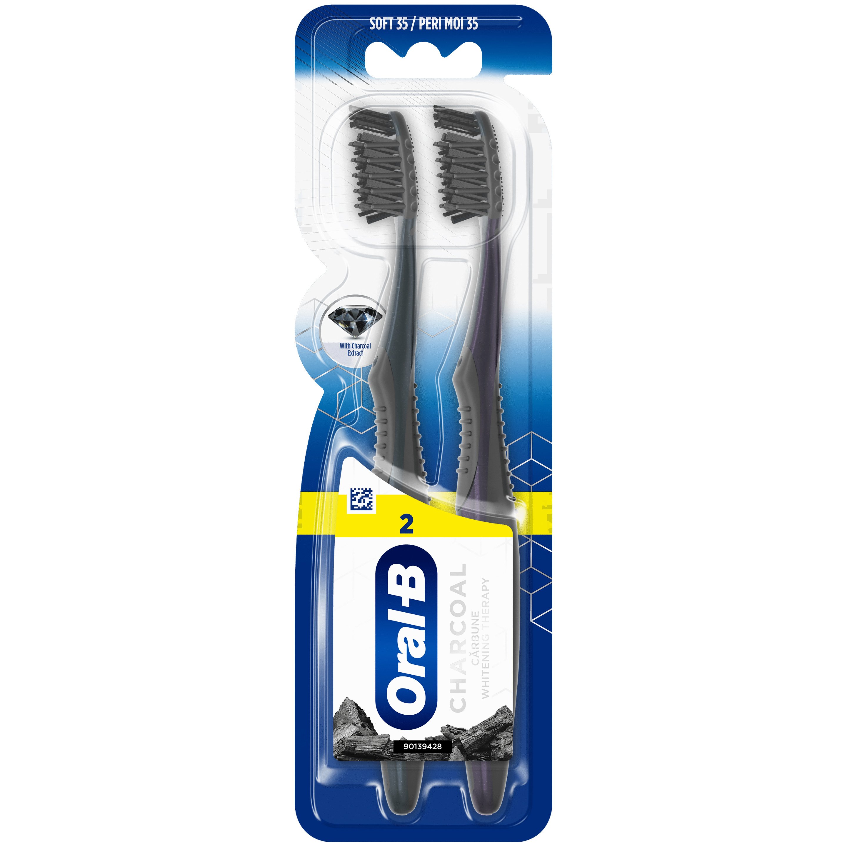 Oral-B Charcoal Whitening Therapy Soft 35 Οδοντόβουρτσα για Λεύκανση με Ενεργό Άνθρακα Μαύρο 2 Τεμάχια
