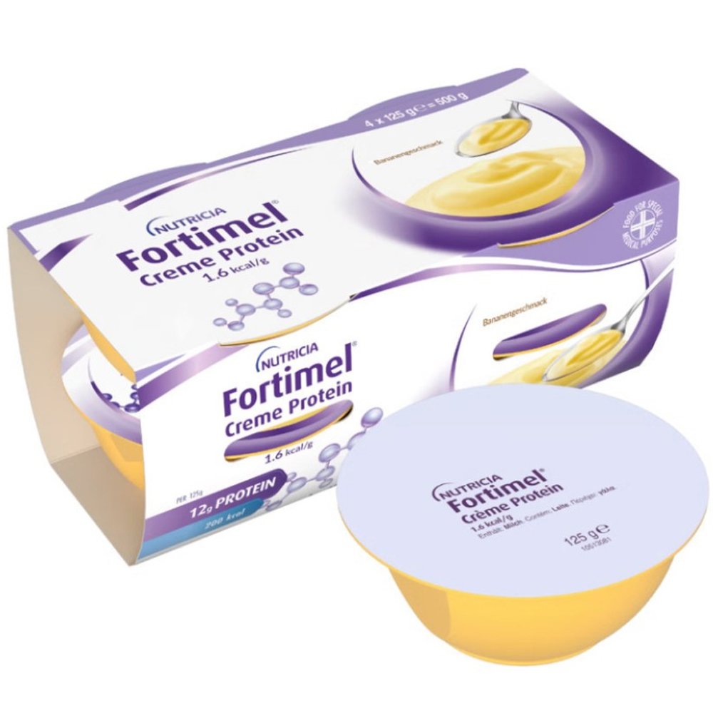 Nutricia Nutricia Fortimel Creme Protein 1.6kcal/g Συμπλήρωμα Διατροφής Κρέμας Πλούσιας σε Πρωτεΐνες, Βιταμίνες & Μέταλλα για την Υποστήριξη Κατά τη Διάρκεια Θεραπείας ή Αποκατάστασης με Γεύση Μπανάνα 500g (4x125g) - Banana