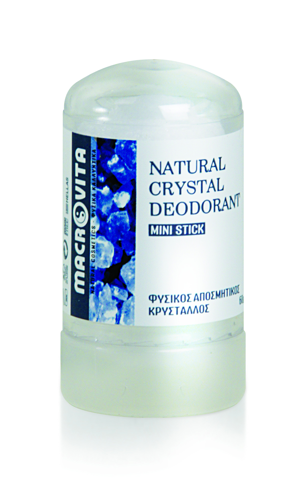 Macrovita Natural Crystal Deodorant Mini Stick Φυσικός Αποσμητικός Κρύσταλλος Χωρίς Άρωμα 60gr