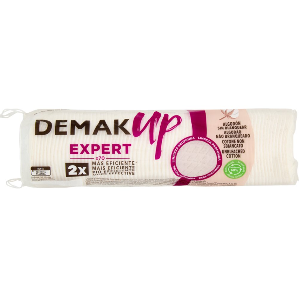 Demak Up Expert Make-up Remover Cotton Pads Δίσκοι Ντεμακιγιάζ Διπλής Όψης από μη Λευκασμένο Βαμβάκι για την Αφαίρεση Αδιάβροχου & Μακράς Διαρκείας Μακιγιάζ 70 Τεμάχια