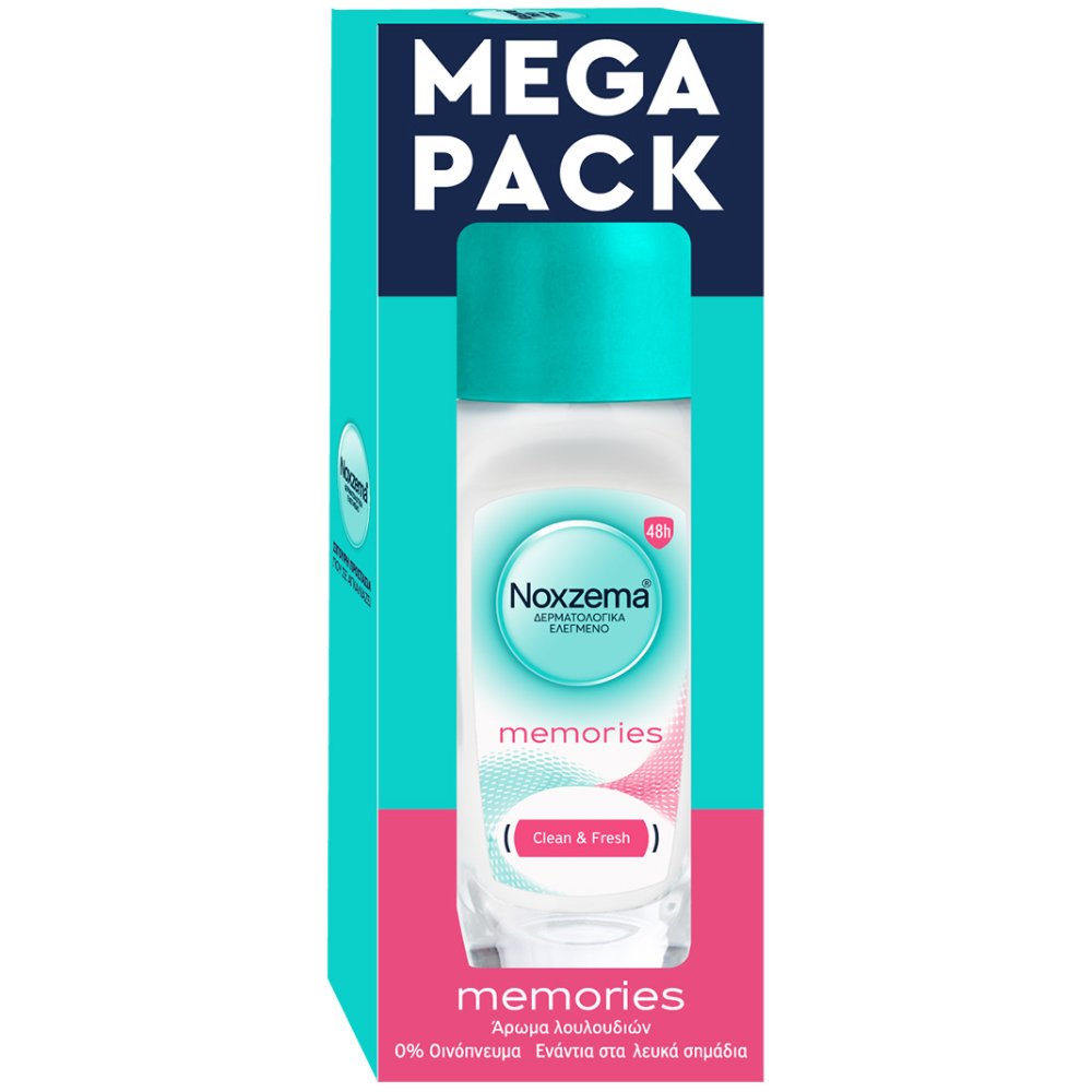 Noxzema Promo Memories Clean & Fresh Roll On Γυναικείο Αντιιδρωτικό Αποσμητικό με Άρωμα Λουλουδιών για 48ωρη Προστασία Από τον Ιδρώτα & την Κακοσμία 100ml (2x50ml)
