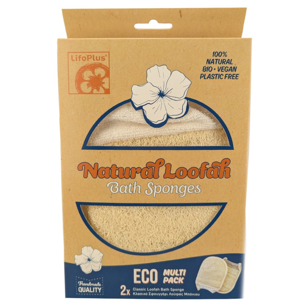 Lifoplus Natural Loofah Eco Multi Pack Classic Bath Sponge Κλασικό Σφουγγάρι Λούφας Μπάνιου για Βαθύ Καθαρισμό 2 Τεμάχια