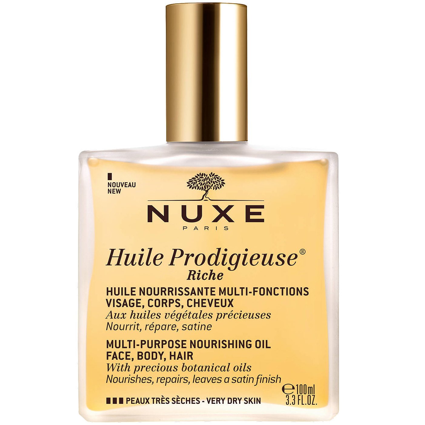 Nuxe Huile Prodigieux Riche Πολυχρηστικό Θρεπτικό Λάδι για Πρόσωπο, Σώμα & Μαλλιά για Πολύ Ξηρή Επιδερμίδα 100ml