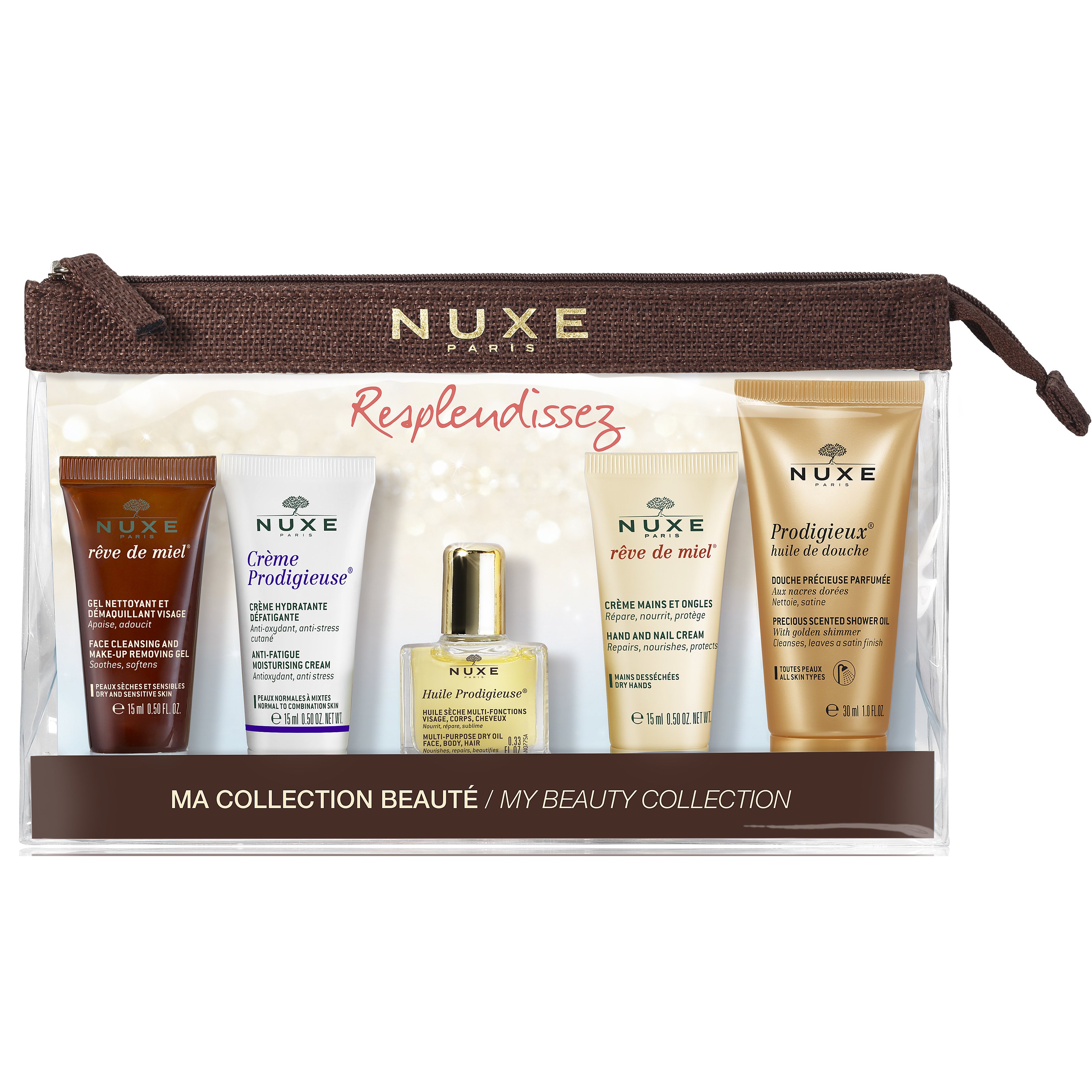 Nuxe Travel Kit Reve De Miel Gel 15ml,Prodigieuse Creme 15ml,Huile Prodigieuse 10ml,Reve De Miel Hand-Nail 15ml,Shower Oil 30ml