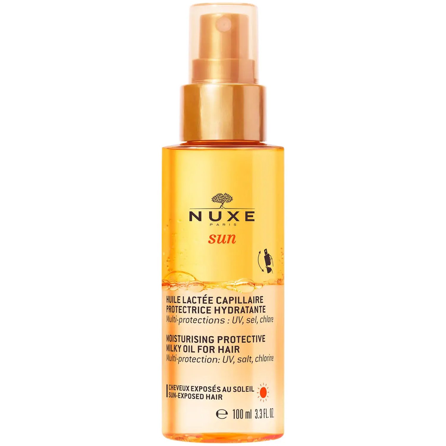 Nuxe Nuxe Sun Moisturising Protective Milky Oil for Hair Προστατευτικό Διφασικό Mist Μαλλιών για Προστασία από την Υπεριώδη Ακτινοβολία, το Αλάτι & το Χλώριο 100ml
