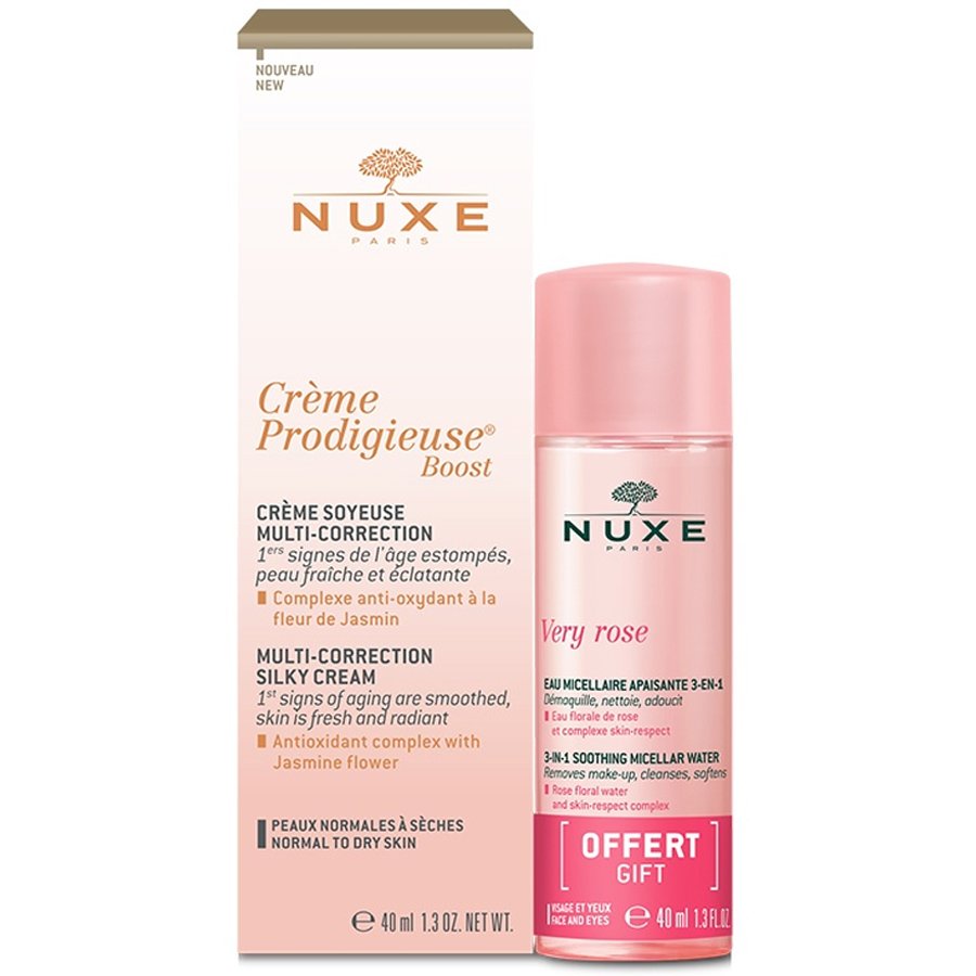 Nuxe Πακέτο Προσφοράς Prodigieuse Boost Μεταξένια Κρέμα Προσώπου, Λαιμού για Κανονική – Ξηρή Επιδερμίδα 40ml & Δώρο Very Rose 3 in 1 Soothing Micellar Water 40ml