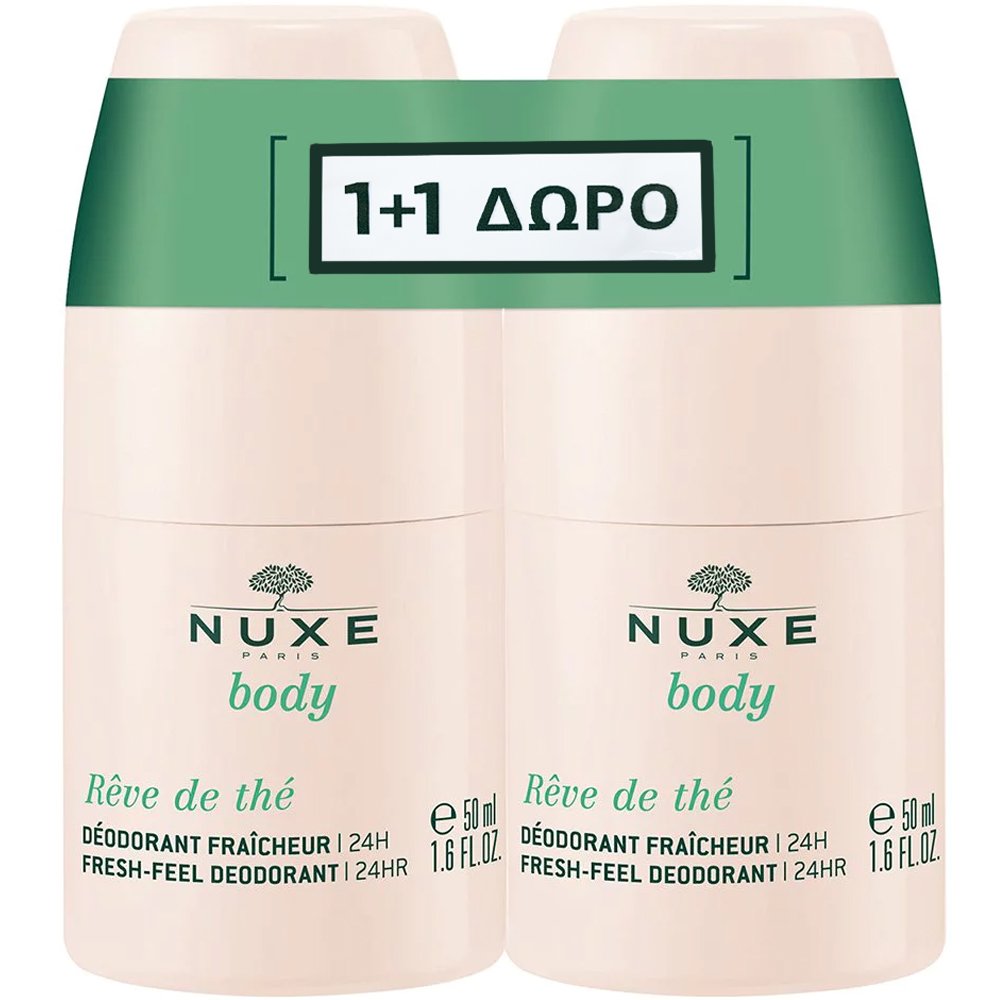 Nuxe Πακέτο Προσφοράς Body Reve de The 24h Fresh Feel Deodorant Αποσμητικό σε Μορφή Roll on 24ωρης Προστασίας για Αίσθηση Φρεσκάδας 2x50ml 1+1 Δώρο