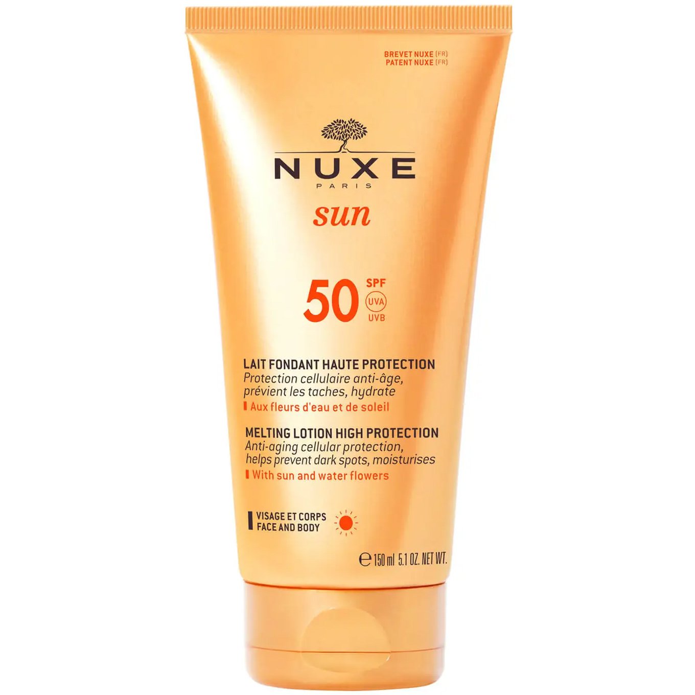 Nuxe Sun Face & Body High Protection Melting Lotion Spf50 Αντηλιακό Γαλάκτωμα Υψηλής Προστασίας για Πρόσωπο & Σώμα 150ml