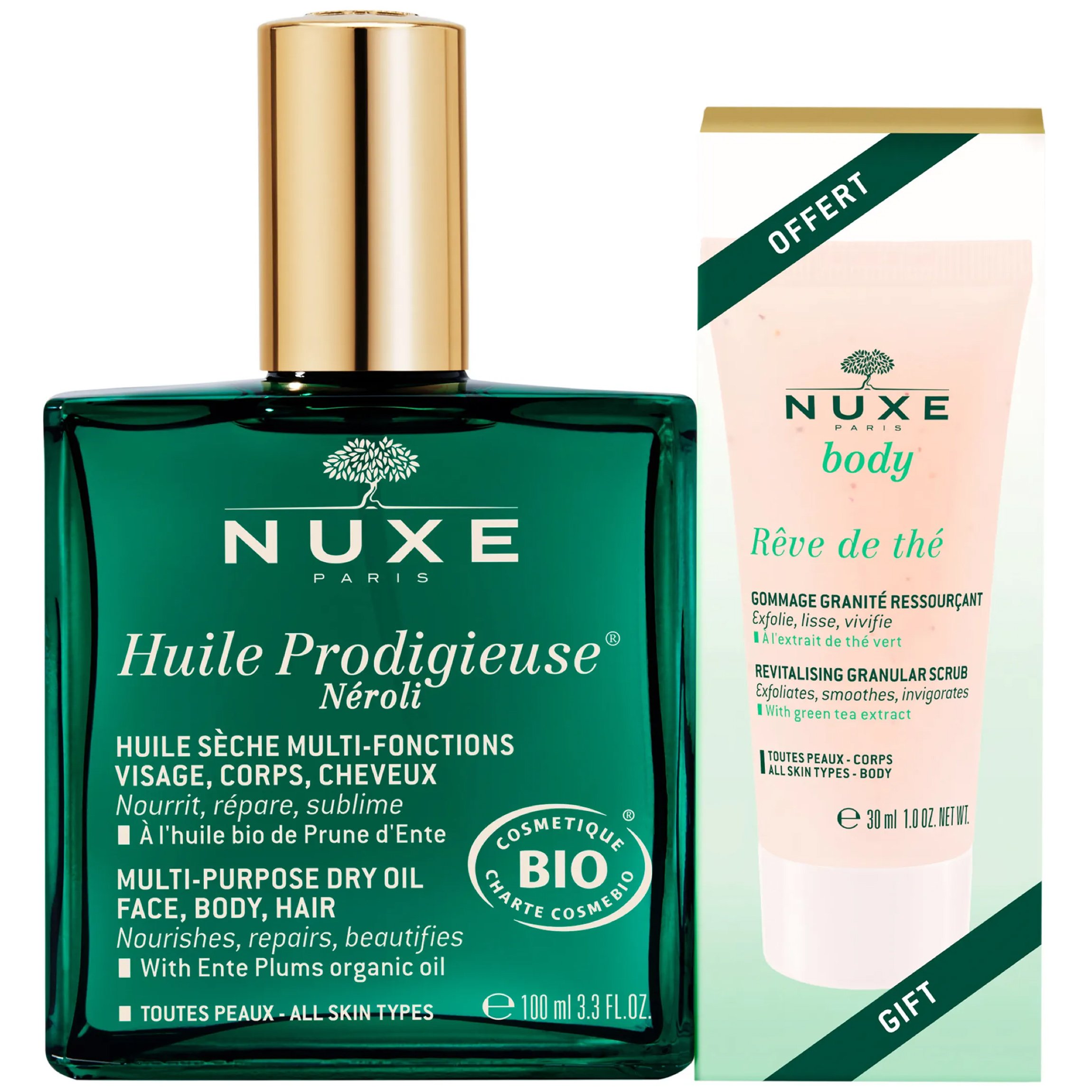 Nuxe Πακέτο Προσφοράς Huile Prodigieuse Neroli Multi-Purpose Face, Body & Hair Dry Oil 100ml & Δώρο Body Reve de The Revitalising Granular Scrub 150ml
