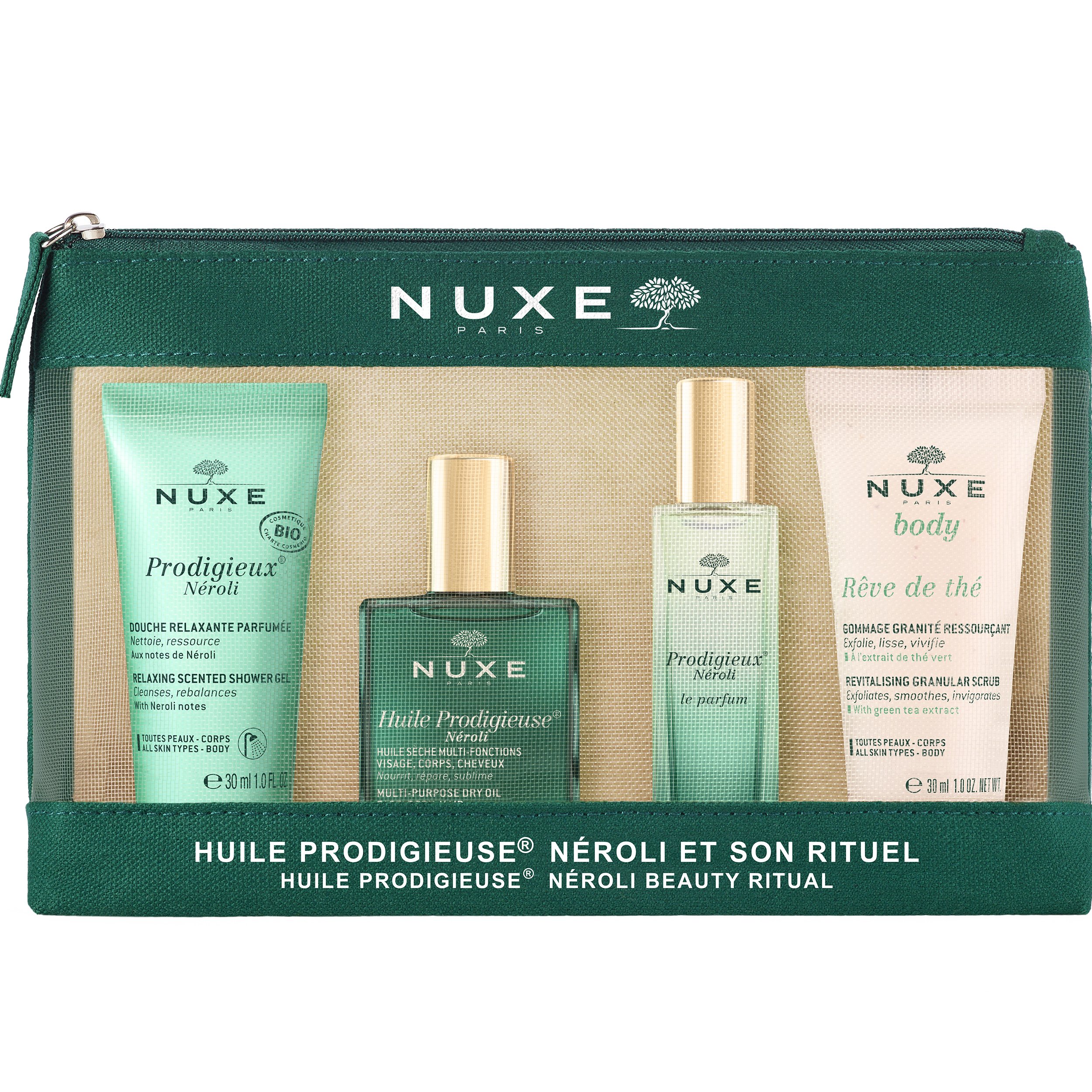 Nuxe Promo Prodigieux Neroli Travel Kit Scented Shower Gel 30ml & Huile Prodigieuse Neroli 30ml & Prodigieux Neroli Le Parfum 15ml & Reve de The Revitalising Granular Scrub 30ml & Νεσεσέρ 1 Τεμάχιο