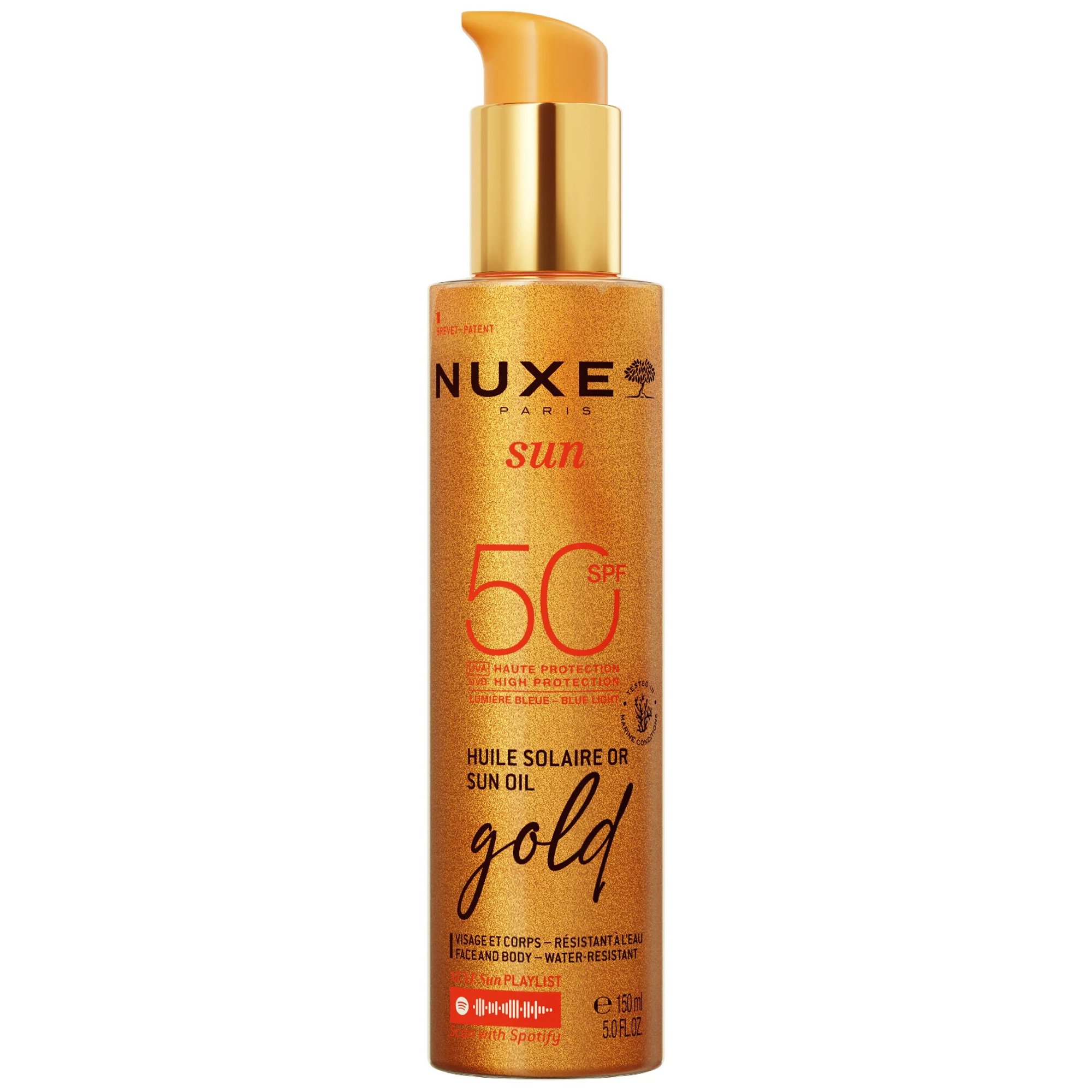 Nuxe Sun Oil Gold Spf50 Ιριδίζον Αντηλιακό Λάδι Υψηλής Προστασίας για Πρόσωπο & Σώμα 150ml