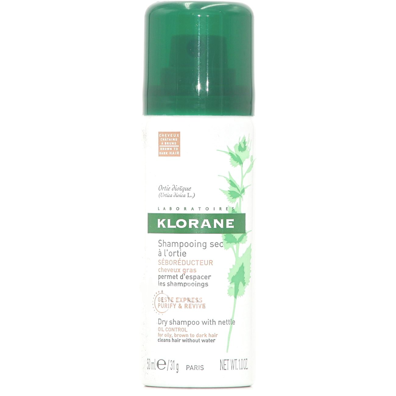 Klorane Shampooing Sec a lOrtie Brown to Dark Hair Ξηρό Shampoo με Γαλάκτωμα Τσουκνίδας & Φυσικό Χρώμα, για Λιπαρά Μαλλιά 50ml