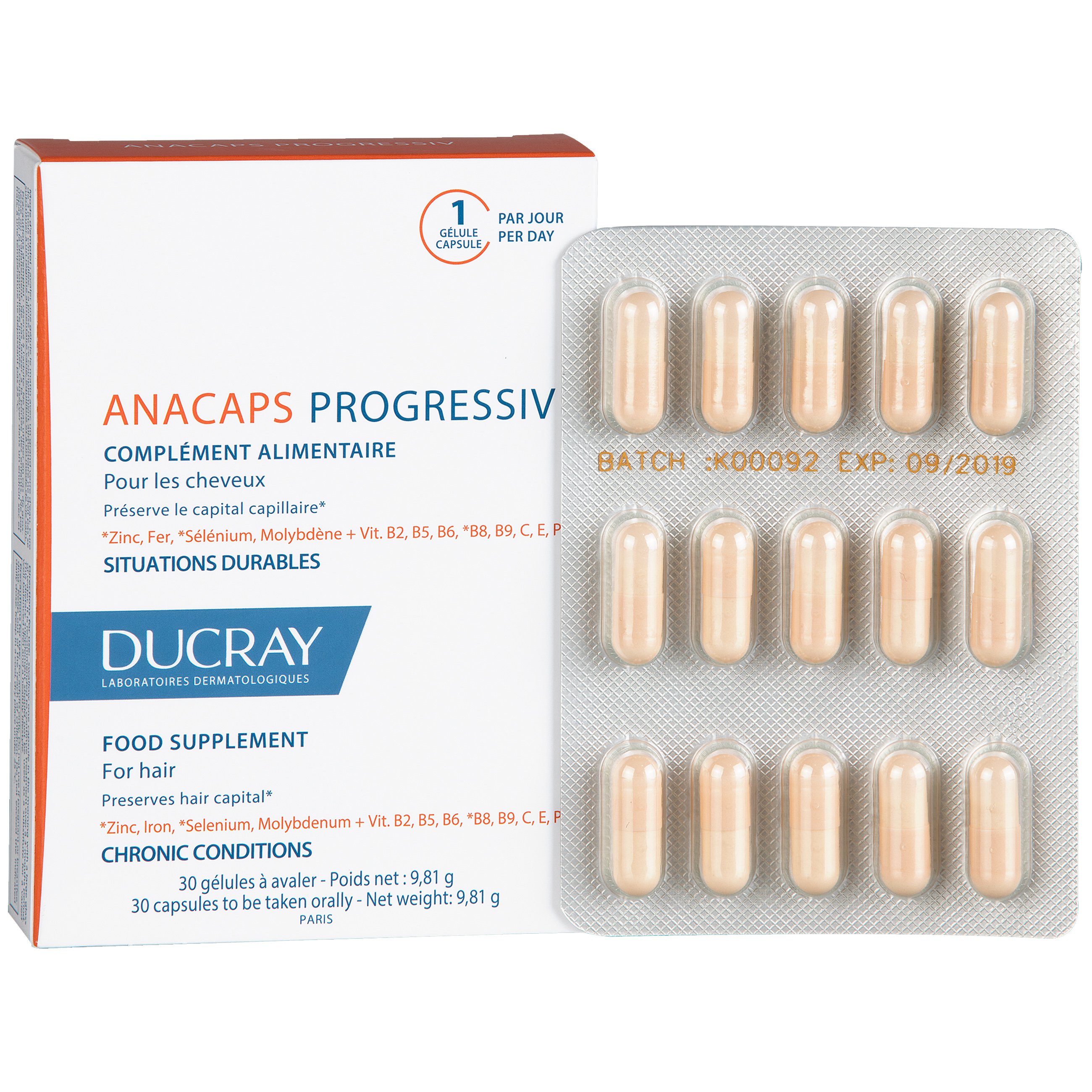 Ducray Anacaps Progressiv Food Supplement for Hair Συμπλήρωμα Διατροφής για την Προοδευτική Τριχόπτωση 30caps