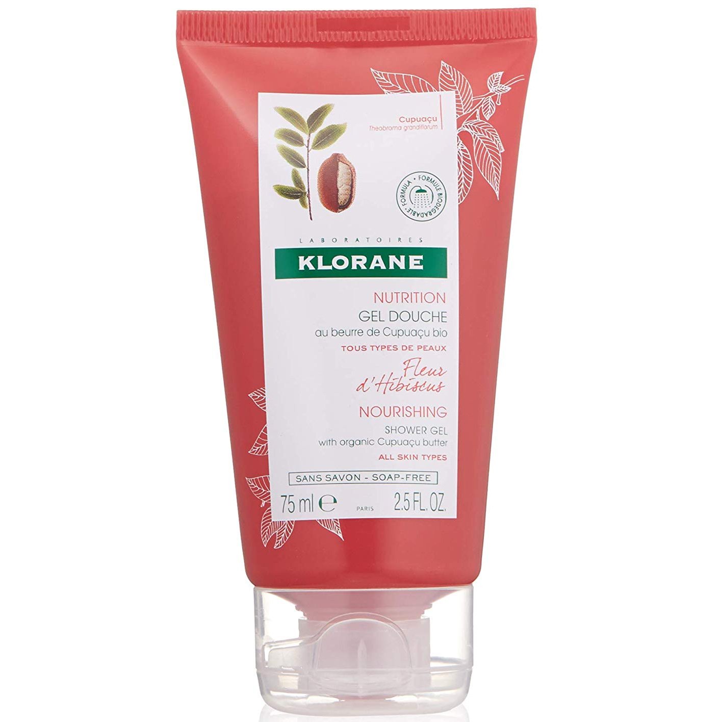 Klorane Travel Size Nourishing Shower Gel With Organic Cupuacu Butter Hibiscus Flower Απαλό Αφρόλουτρο με Άνθος Ιβίσκου 75ml
