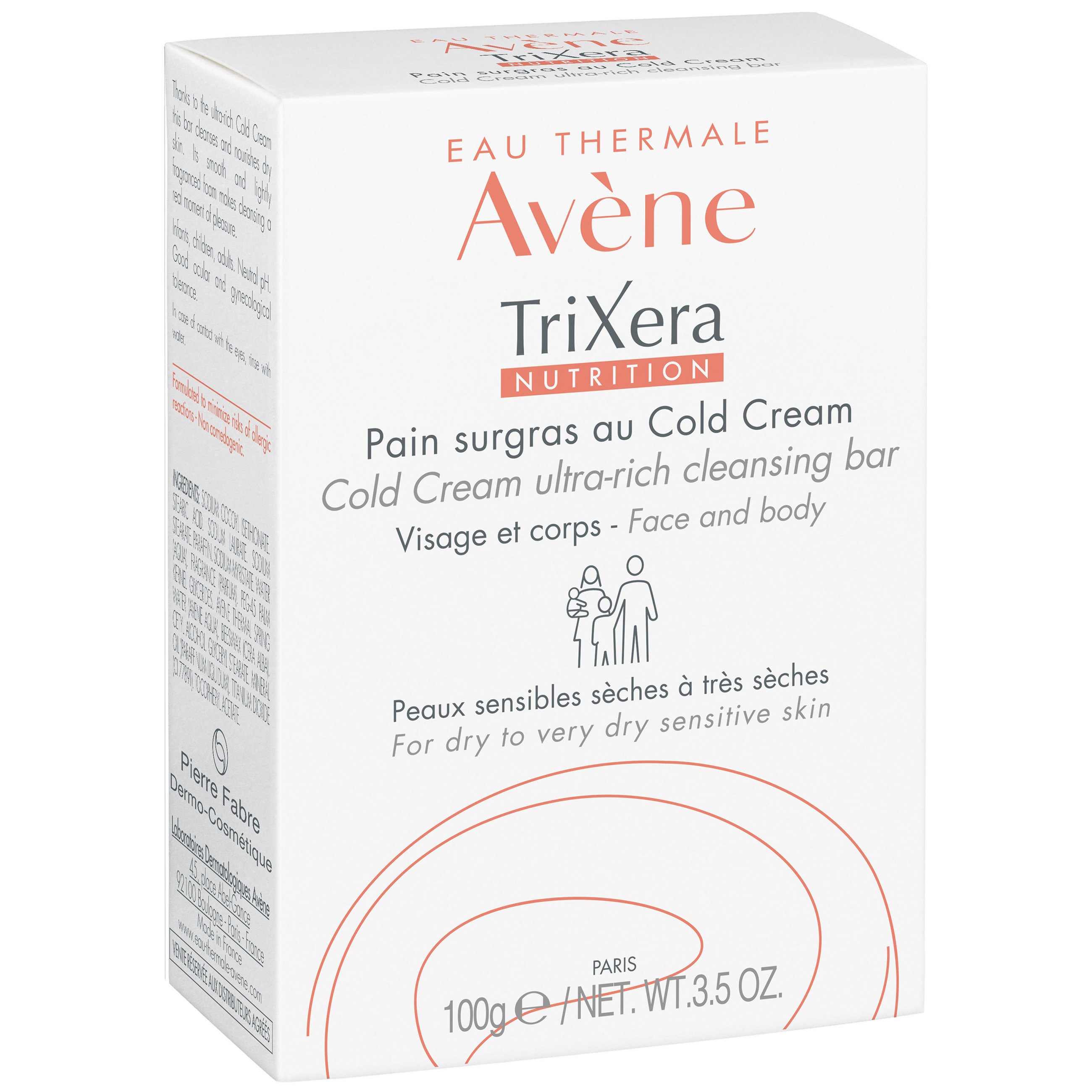 Avene Trixera Nutrition Cold Cream Ultra-Rich Cleansing Bar Υπερλιπαντική Πλάκα Καθαρισμού για Ευαίσθητο Ξηρό Δέρμα, Πρόσωπο & Σώμα 100g
