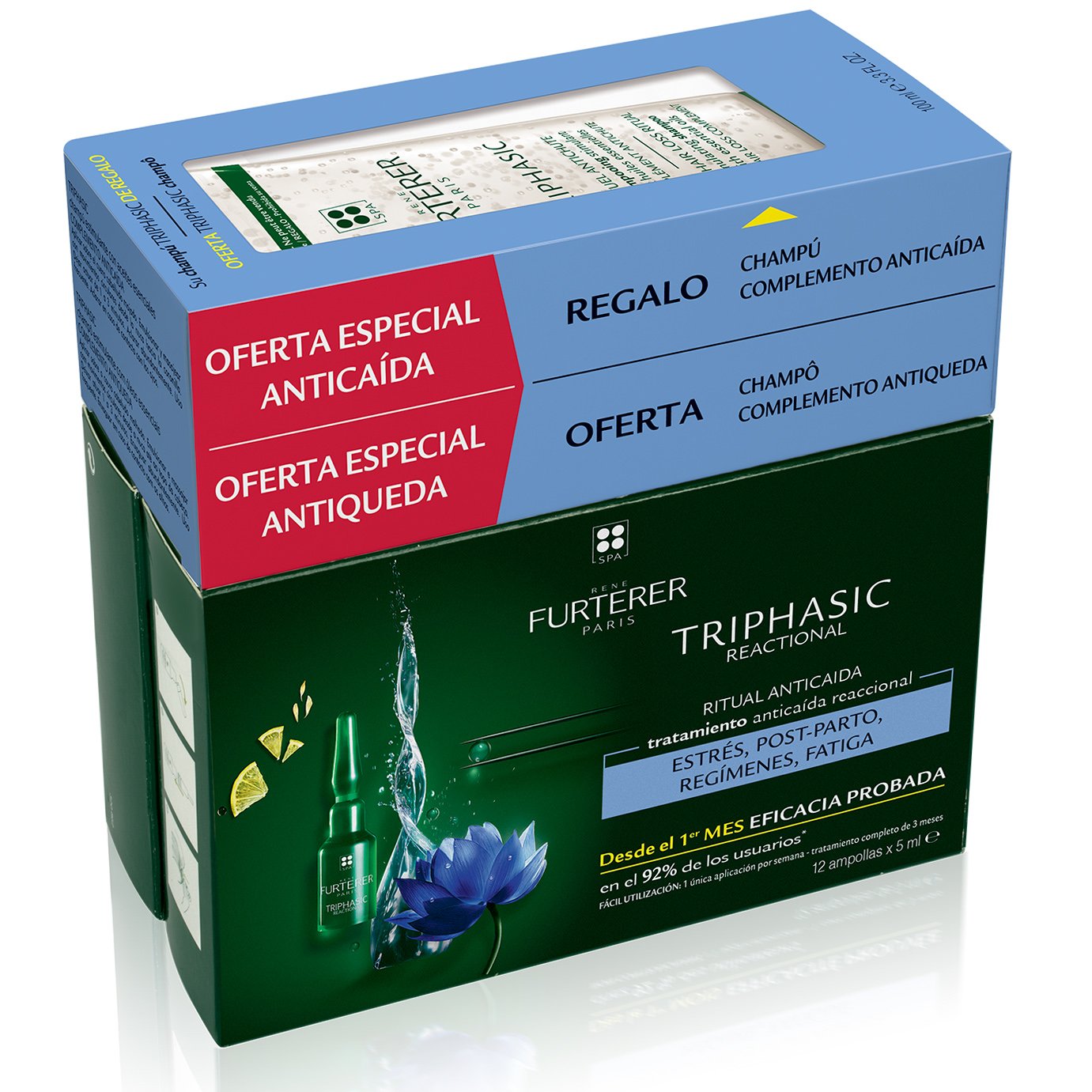 Rene Furterer Triphasic Reactional 12x5ml & Triphasic Anti Hair Loss Ritual Shampoo 100ml