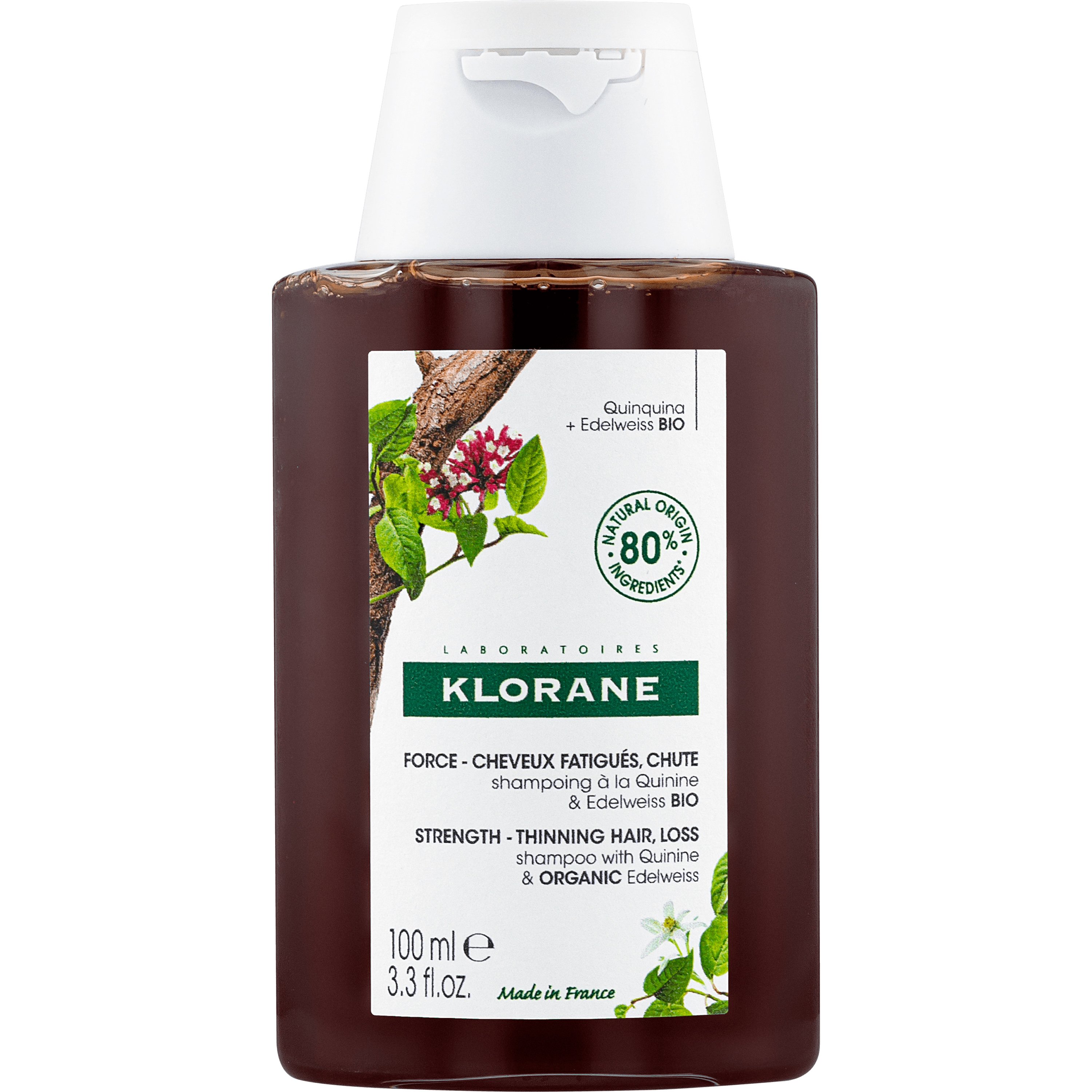 Klorane Quinine & Edelweiss Shampoo Strengthening - Thinning Hair Travel Size Σαμπουάν Ενδυνάμωσης με Κινίνη & Εντελβάις, Κατά της Τριχόπτωσης 100ml
