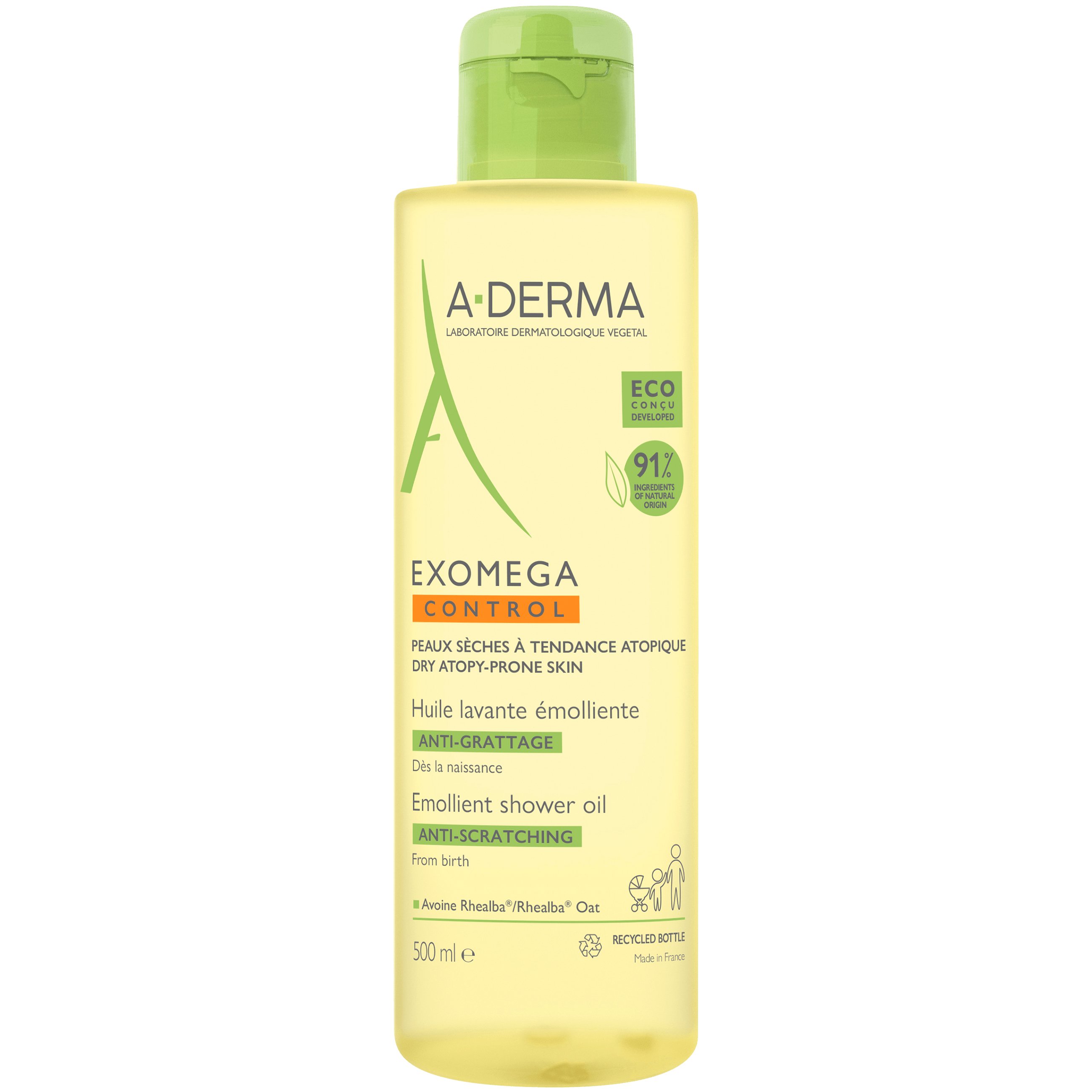 A-Derma A-Derma Exomega Control Anti-Scratching Emolient Shower Oil Καταπραϋντικό Λάδι Καθαρισμού Σώματος, Κατάλληλο Ξηρό Δέρμα με Τάση Ατοπίας 500ml