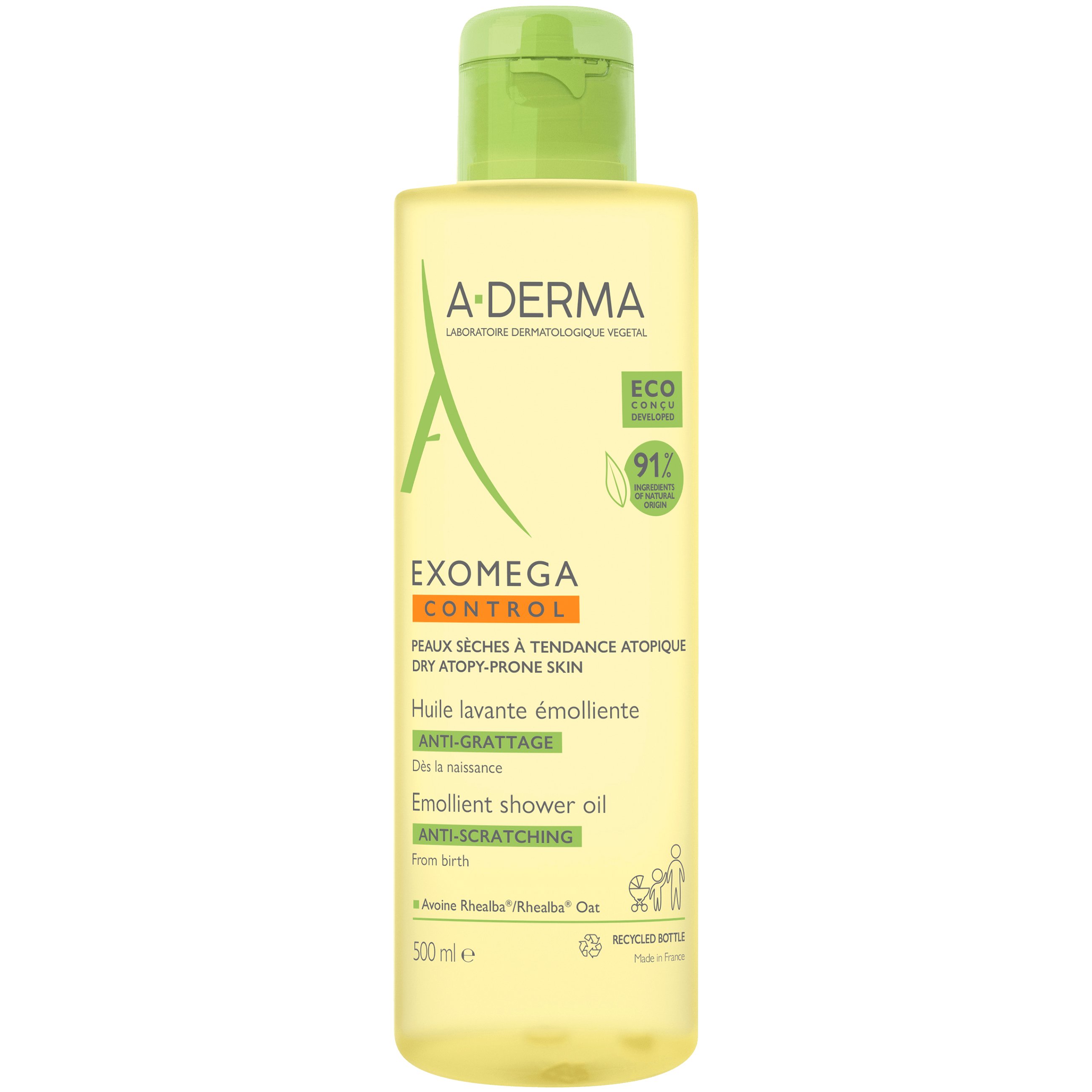 A-Derma Exomega Control Anti-Scratching Emolient Shower Oil Μαλακτικό Έλαιο Καθαρισμού Σώματος για Ξηρά Δέρματα με Τάση Ατοπίας 500ml
