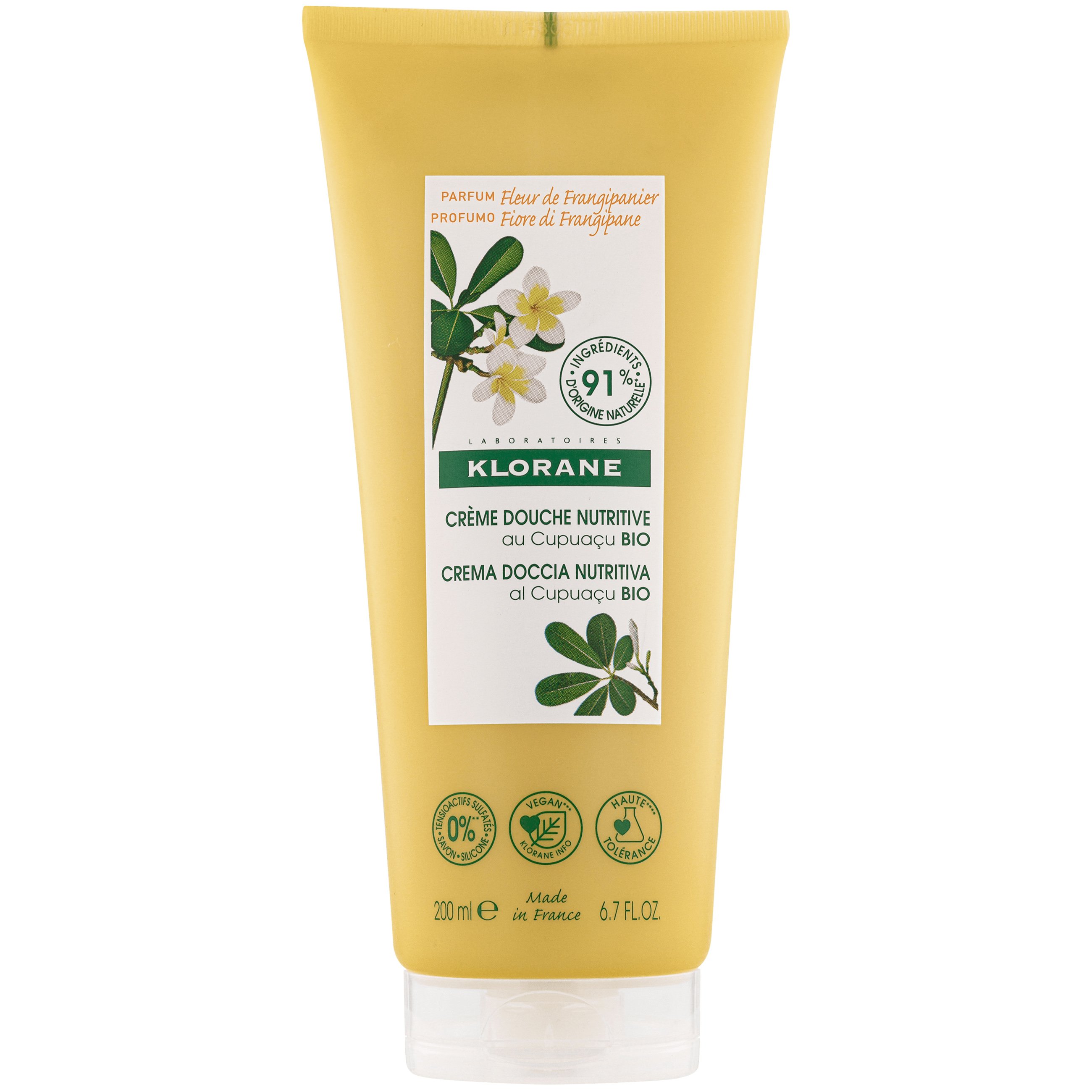 Klorane Nourishing Shower Cream Frangipani Flower with Organic Cupuacu Butter Κρεμώδες Αφρόλουτρο με Βούτυρο Cupuacu & Άνθος Πλουμέριας για Ξηρές Επιδερμίδες 200ml