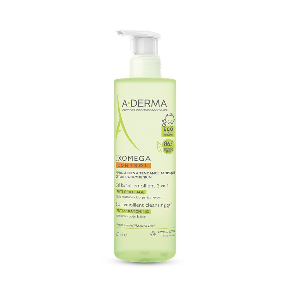 A-derma Exomega Control 2in1 Cleansing Gel Μαλακτικό Τζελ Καθαρισμού Μαλλιών & Σώματος για Βρέφη, Παιδιά & Ενήλικους 500ml