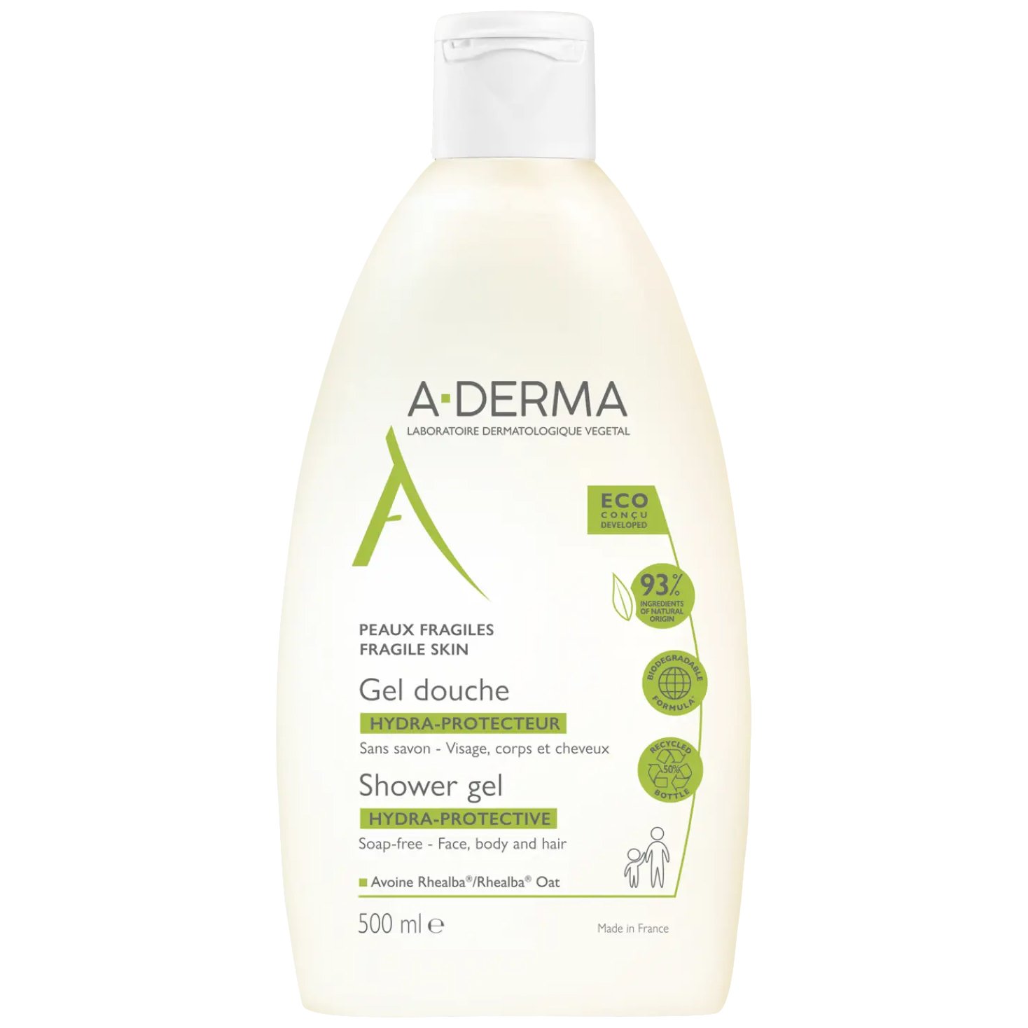 A-Derma Shower Gel Hydra-Protective Face, Body & Hair Αφρίζον Gel Καθαρισμού για Πρόσωπο, Σώμα & Μαλλιά, Κατάλληλο για Όλη την Οικογένεια 500ml