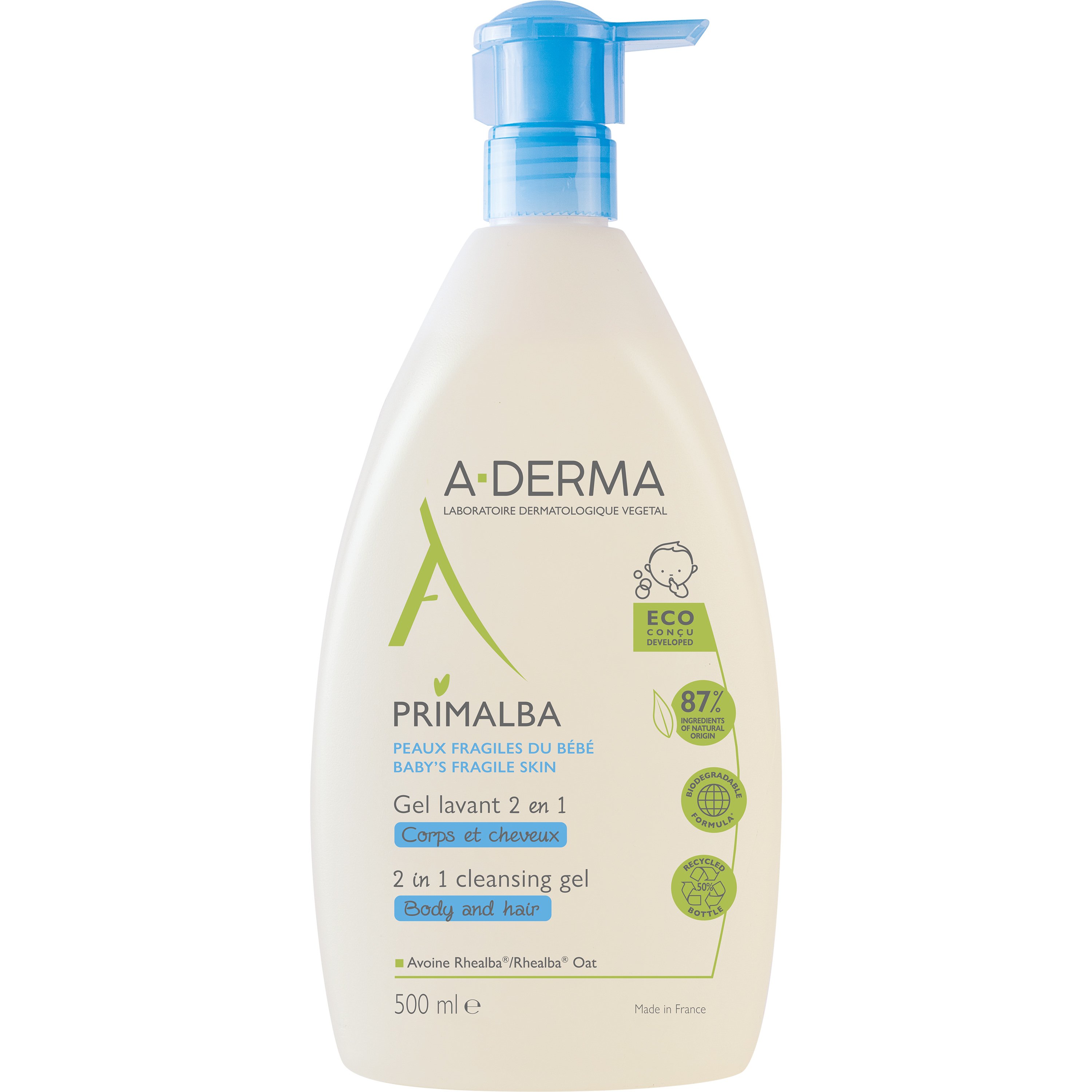 A-Derma Primalba Cleansing Gel 2 in 1 Body & Hair Βρεφικό Απαλό Καθαριστικό Gel για Σώμα και Μαλλιά 500ml