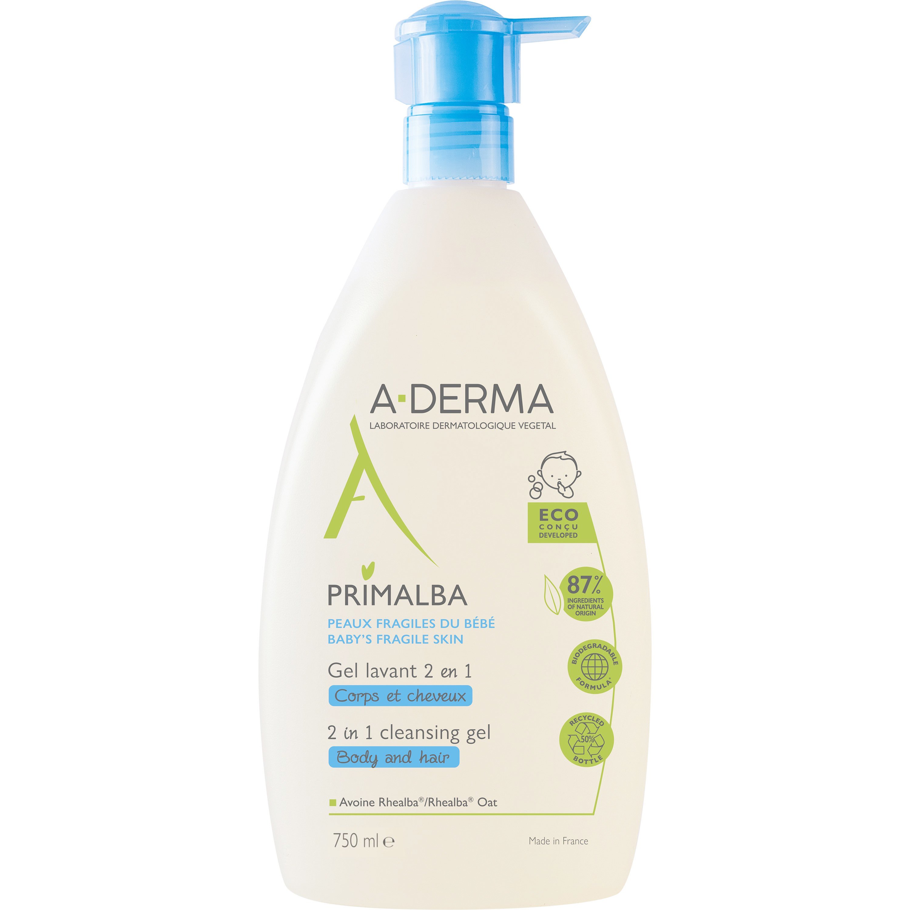 A-Derma Primalba Cleansing Gel 2 in 1 Body & Hair Βρεφικό Απαλό Καθαριστικό Gel 2 σε 1 για Σώμα & Μαλλιά 750ml