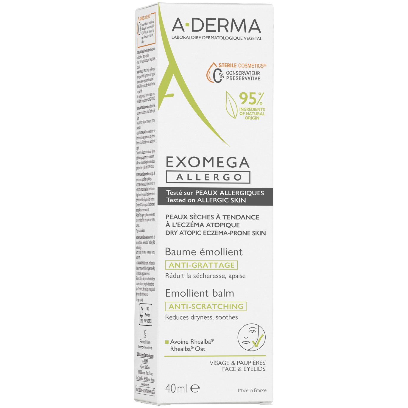 A-Derma Exomega Allergo Anti-Scratching Emollient Balm Αποστειρωμένο Μαλακτικό Βάλσαμο για την Καταπράυνση του Αισθήματος Κνησμού 40ml