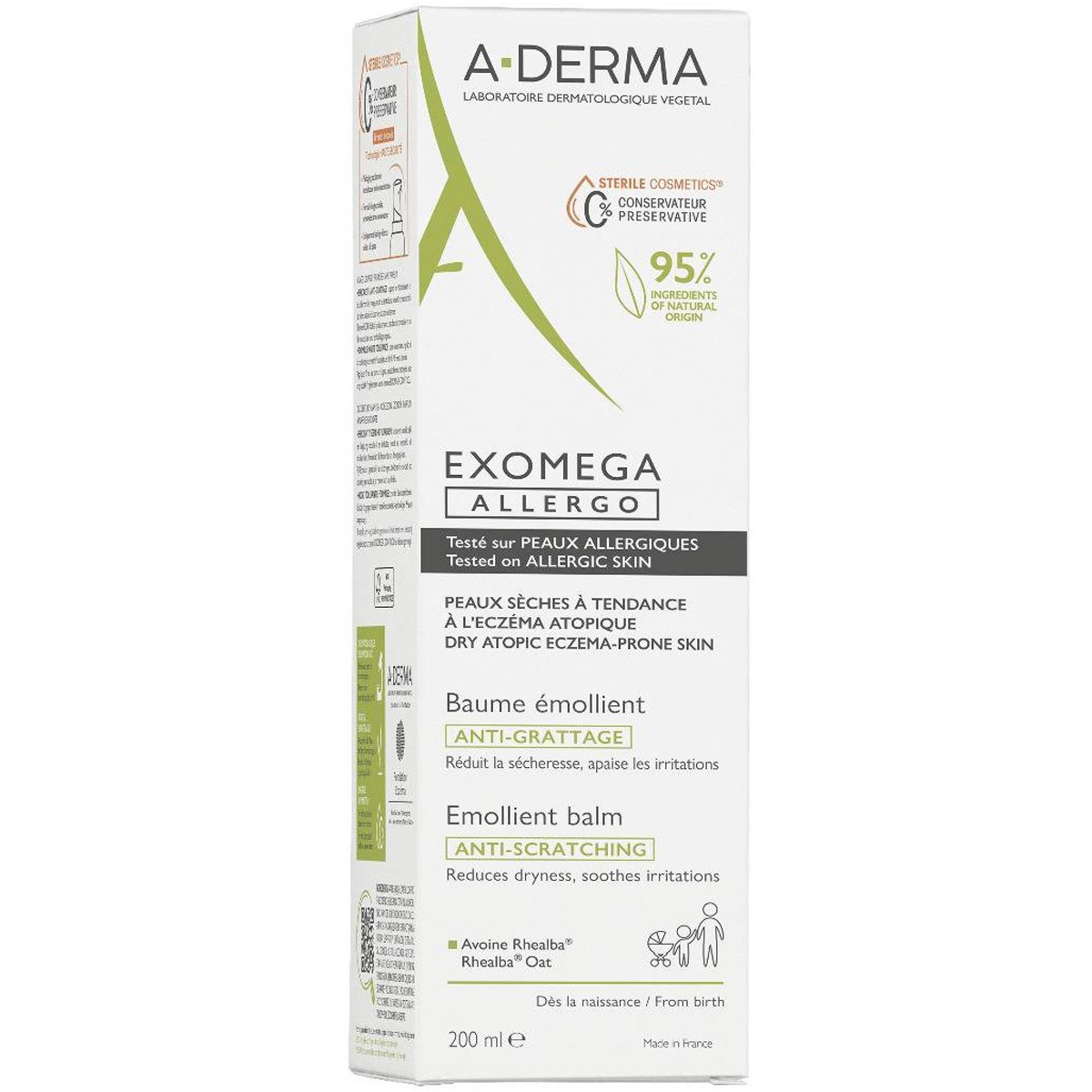 A-Derma A-Derma Exomega Allergo Anti-Scratching Emollient Balm Αποστειρωμένο Μαλακτικό Βάλσαμο για την Καταπράυνση του Αισθήματος Κνησμού 200ml
